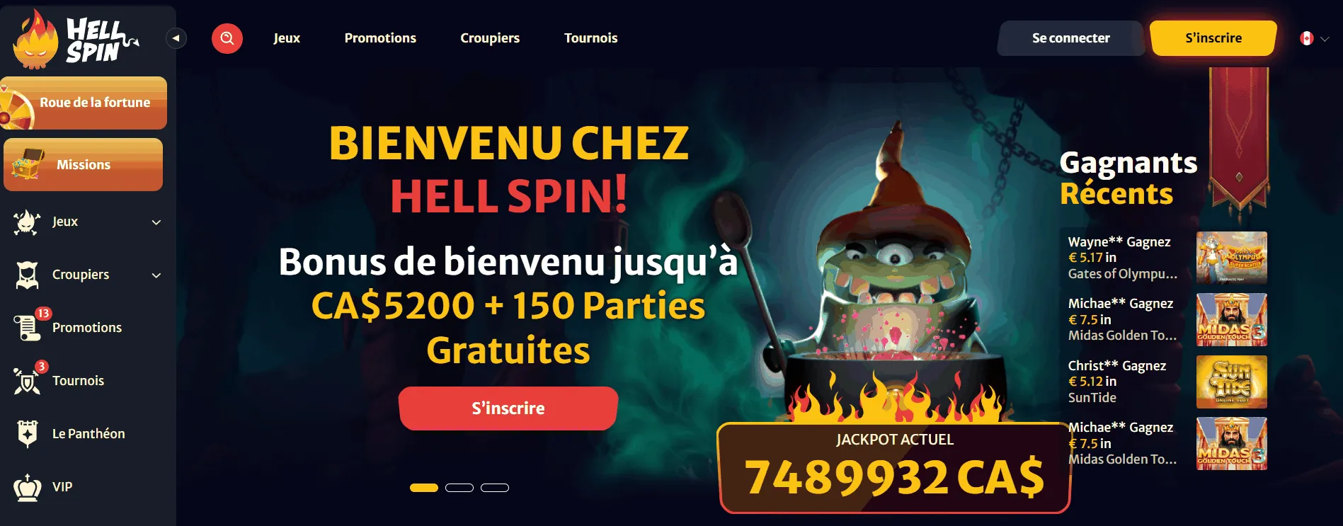 Salle de jeux du casino Hell Spin