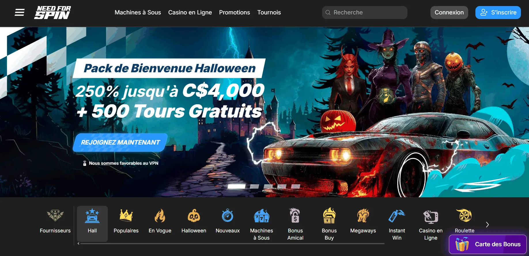 Salle de jeux du casino Need for Spin