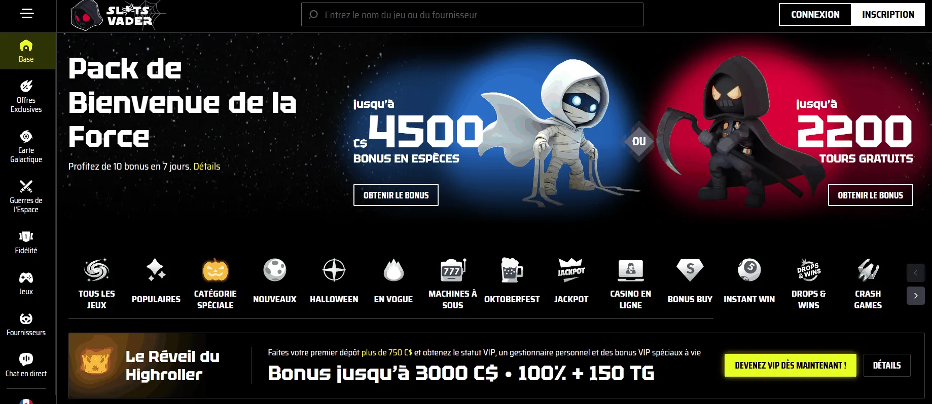 Salle de jeux du casino Slots Vader