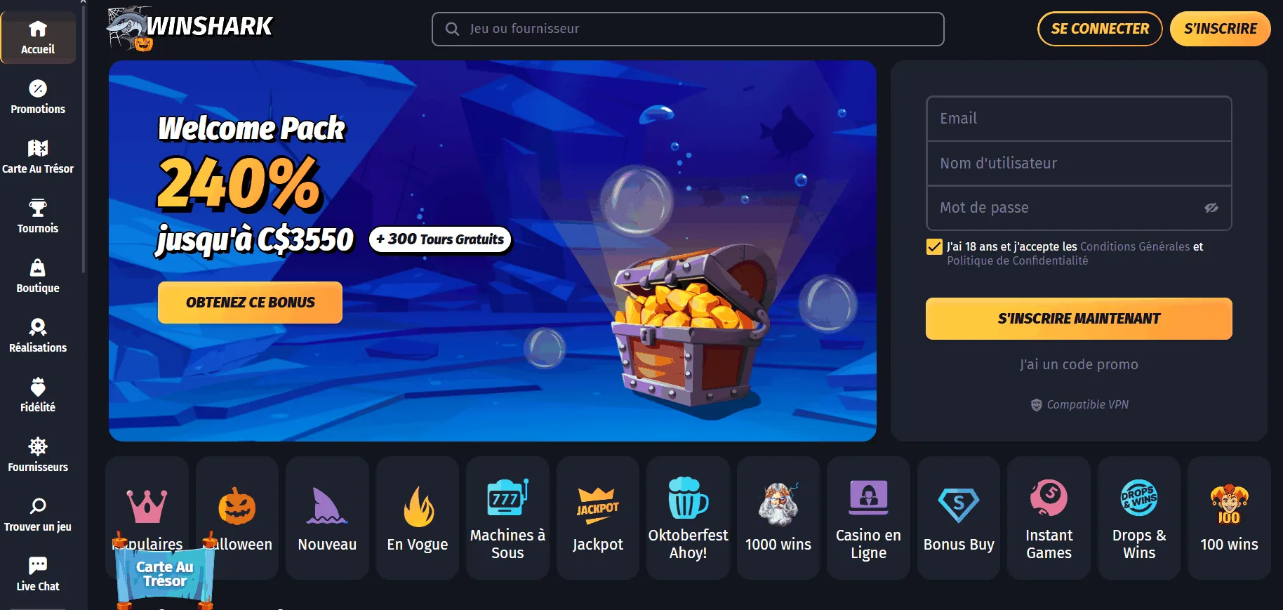 Salle de jeux du casino Winshark