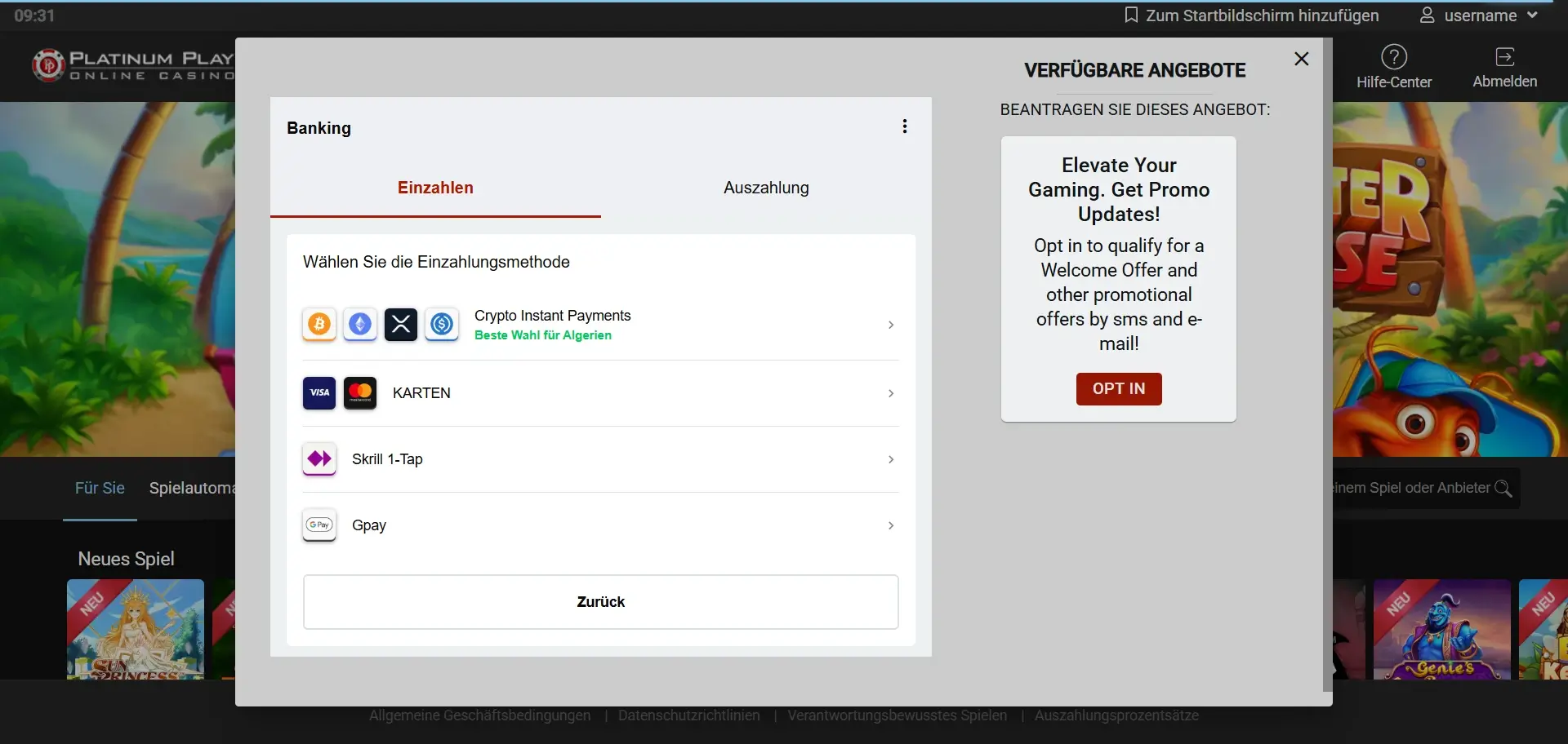 Zahlungsmethoden im Platinum Play Casino mit Visa, Mastercard, Skrill 1-Tap, Google Pay und Kryptooptionen Zahlungsmethoden im Platinum Play