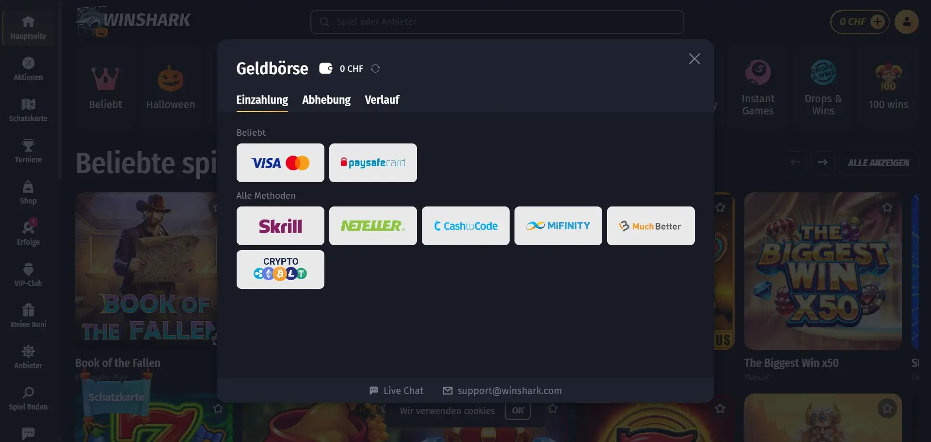 WinShark Einzahlungsmethoden