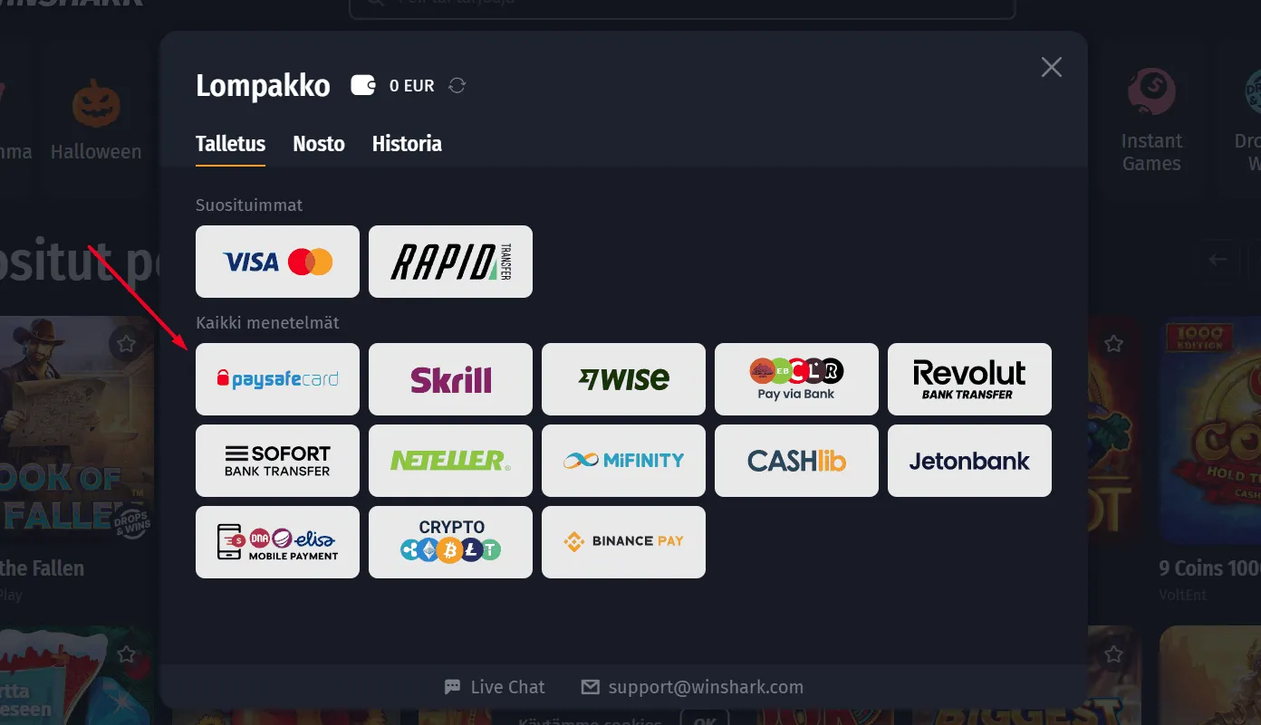 Winsahrk kasino ja Paysafecard Winshark kasino Paysafecard