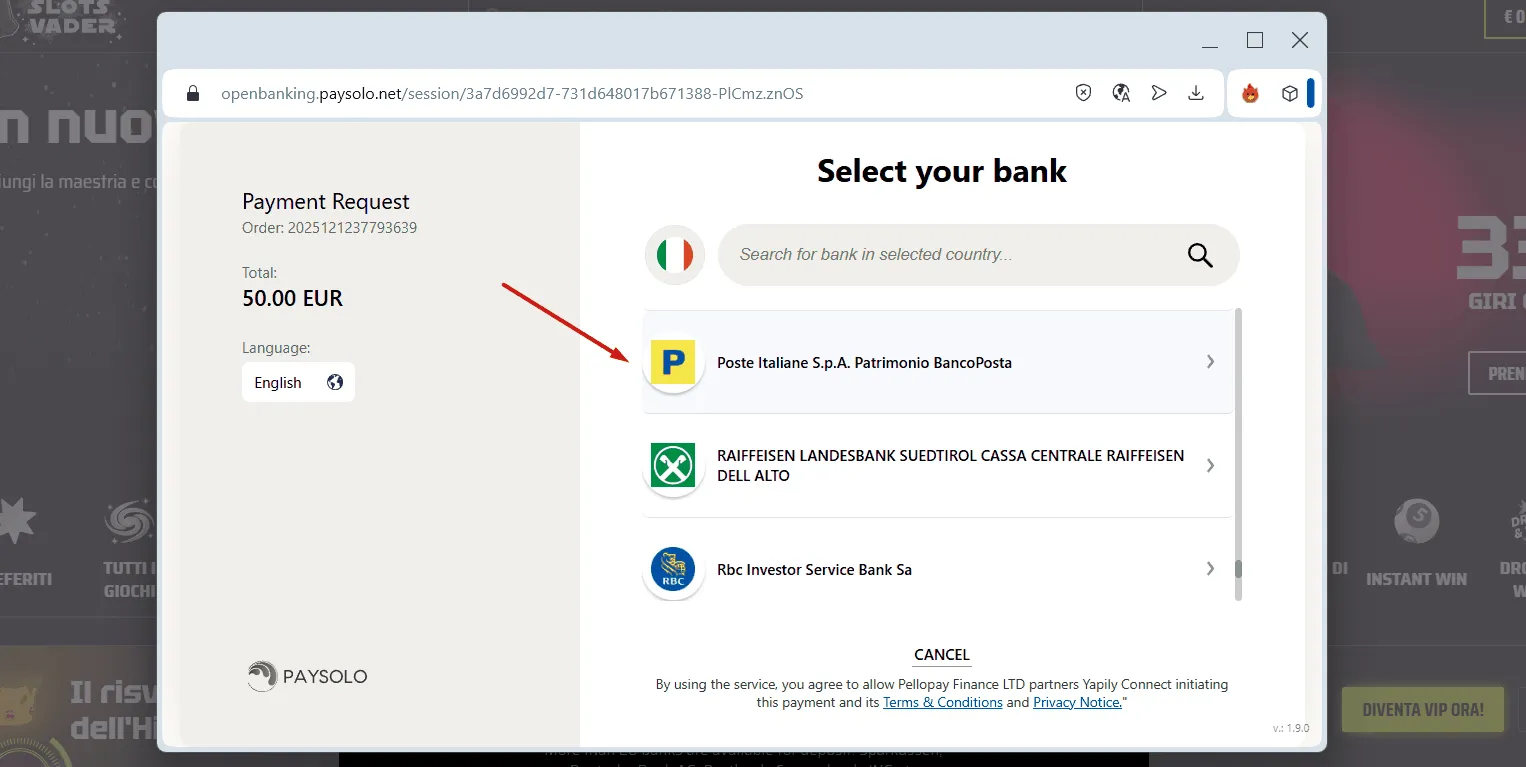 SlotsVader Casino Metodo Bancoposta SlotsVader Casino Pagamenti Bancoposta