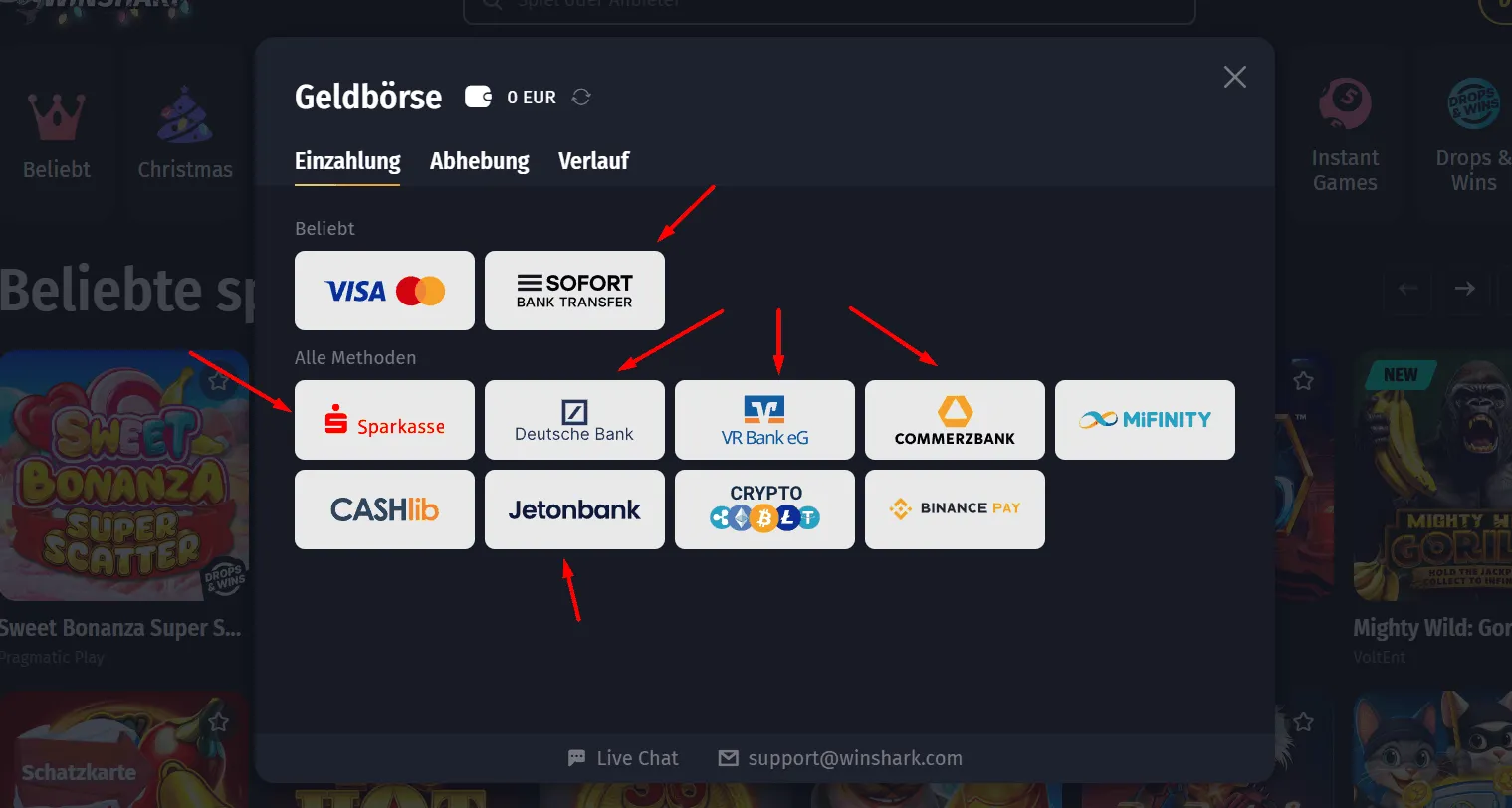 Winshark Online Casino Bankueberweisung Bankueberweisung bei Winshark Casino