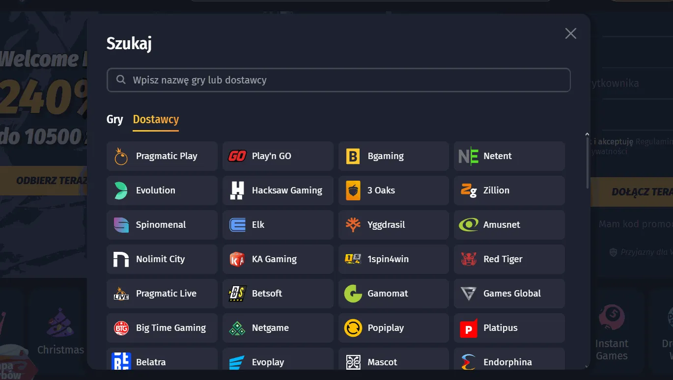 Dostawcy w Kasynie Winshark