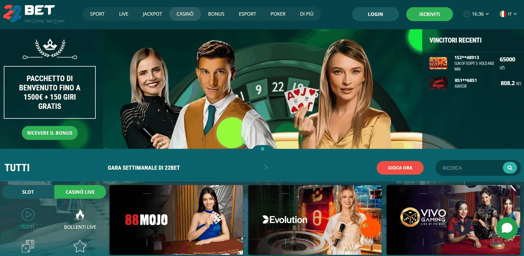 22Bet online casino stranieri