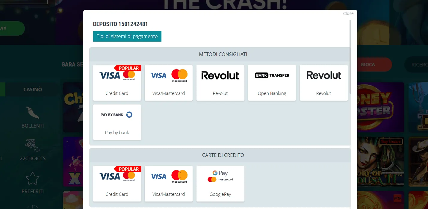 22Bet Casino pagamenti Postepay