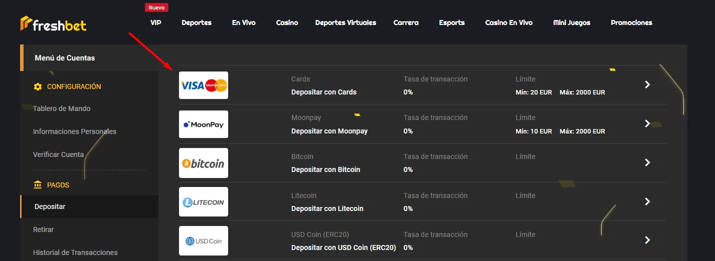 Tarjetas de crédito en Freshbet Casino tarjetas de crédito