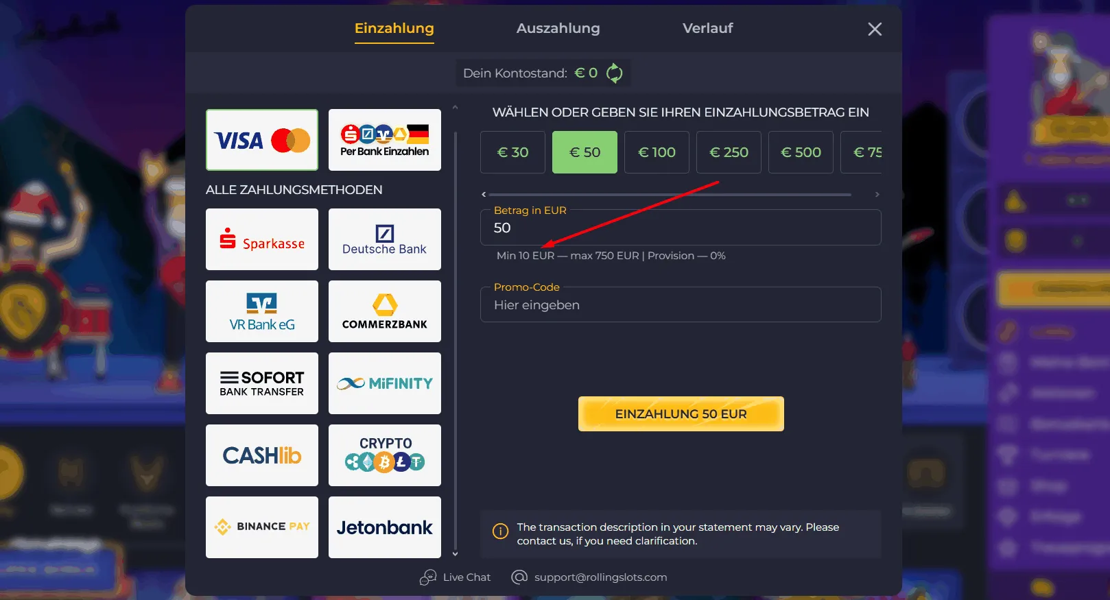 Rolling Slots Online Casino 10 Euro Einzahlung