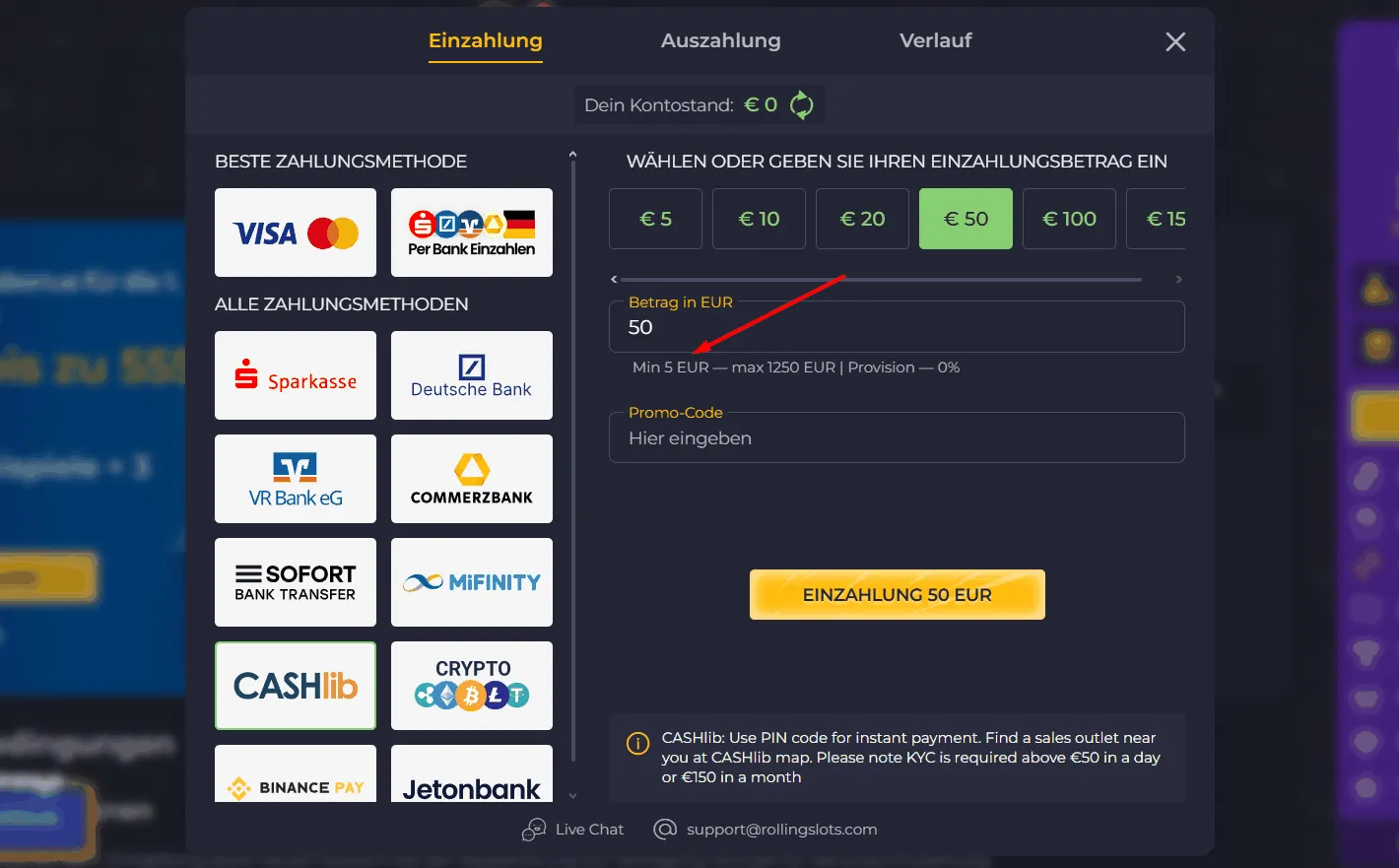 Rolling Slots Online Casino 5 Euro Einzahlung