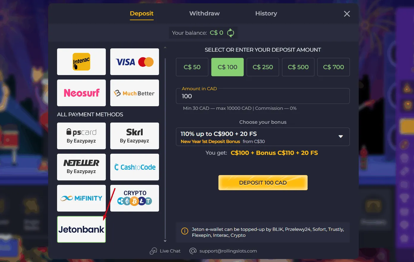 Rolling Slots Jeton Casino