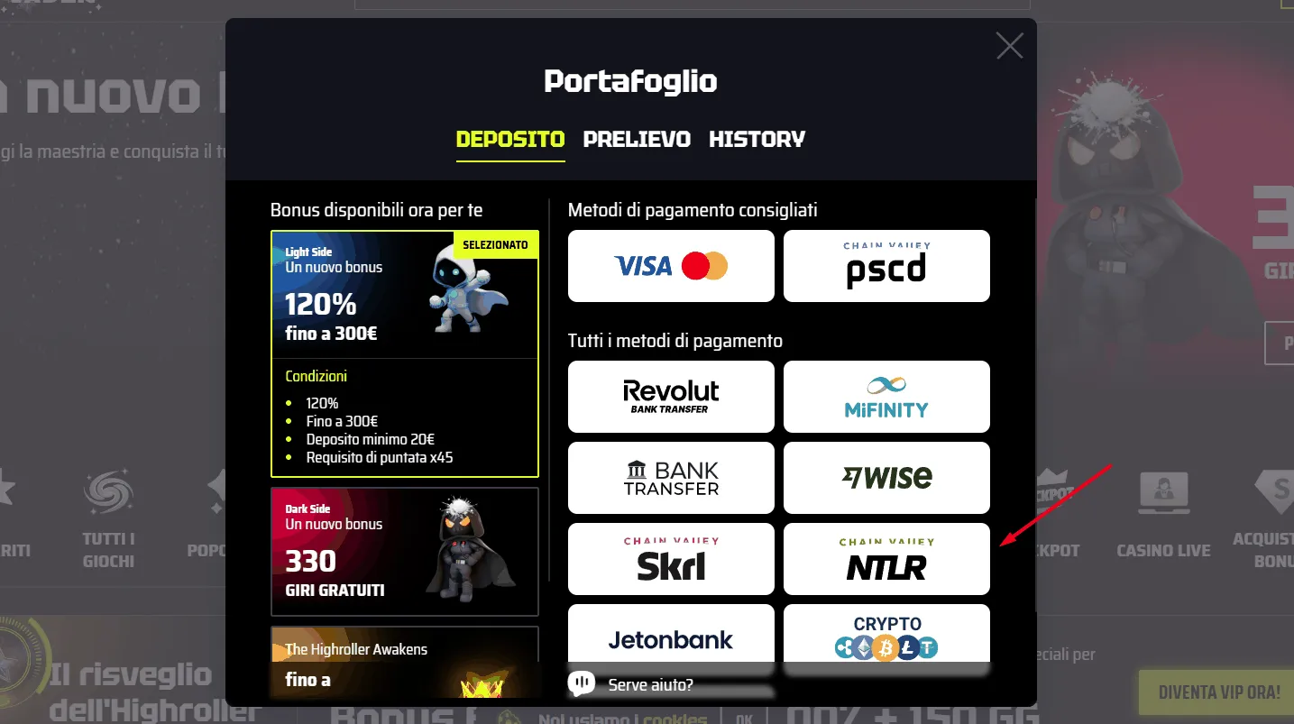 SlotsVader Casino e pagamenti Neteller alt: SlotsVader Casino con Neteller