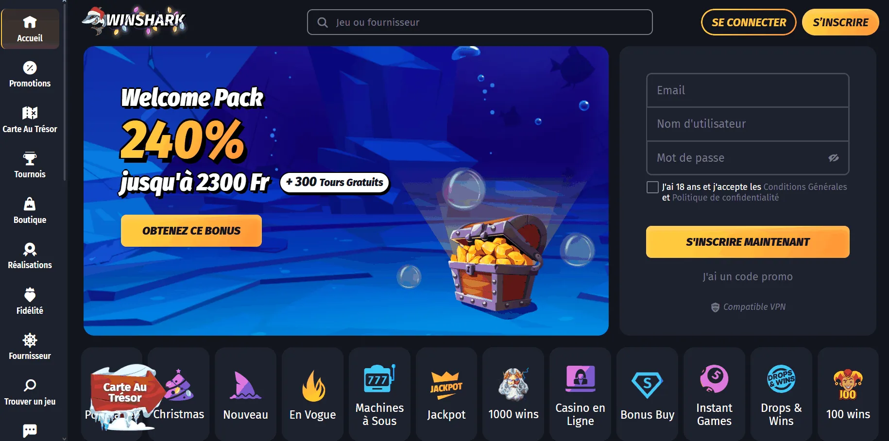 Casino en ligne international Winshark