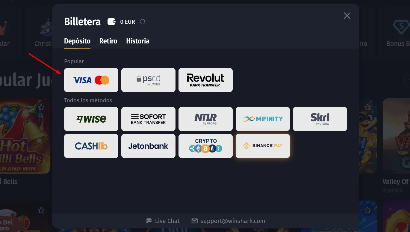 Tarjetas de crédito en Winshark Winshark Casino tarjetas de crédito