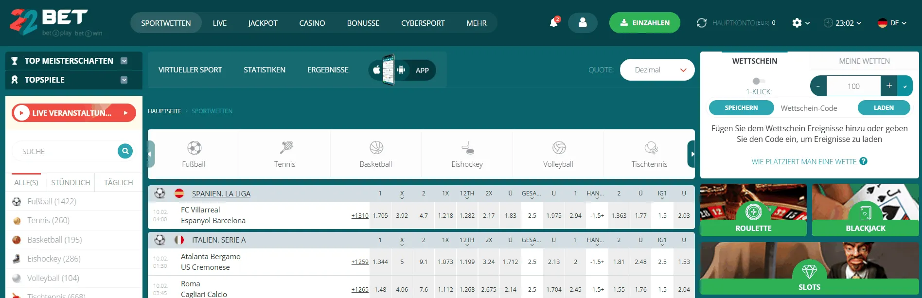 Sportwetten Angebot bei 22bet 22bet Sportwetten Angebot