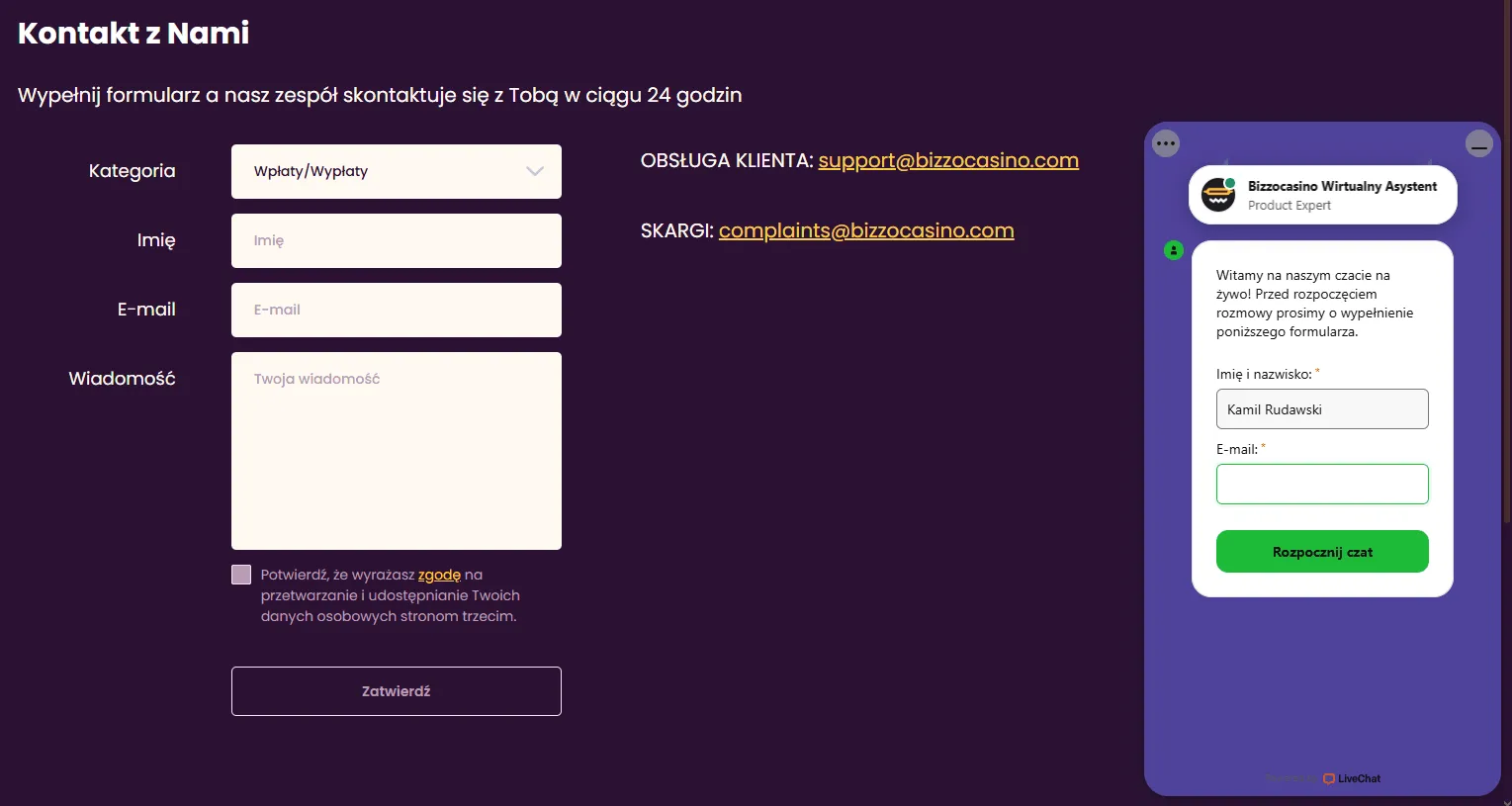 Bizzo Casino obsluga klienta