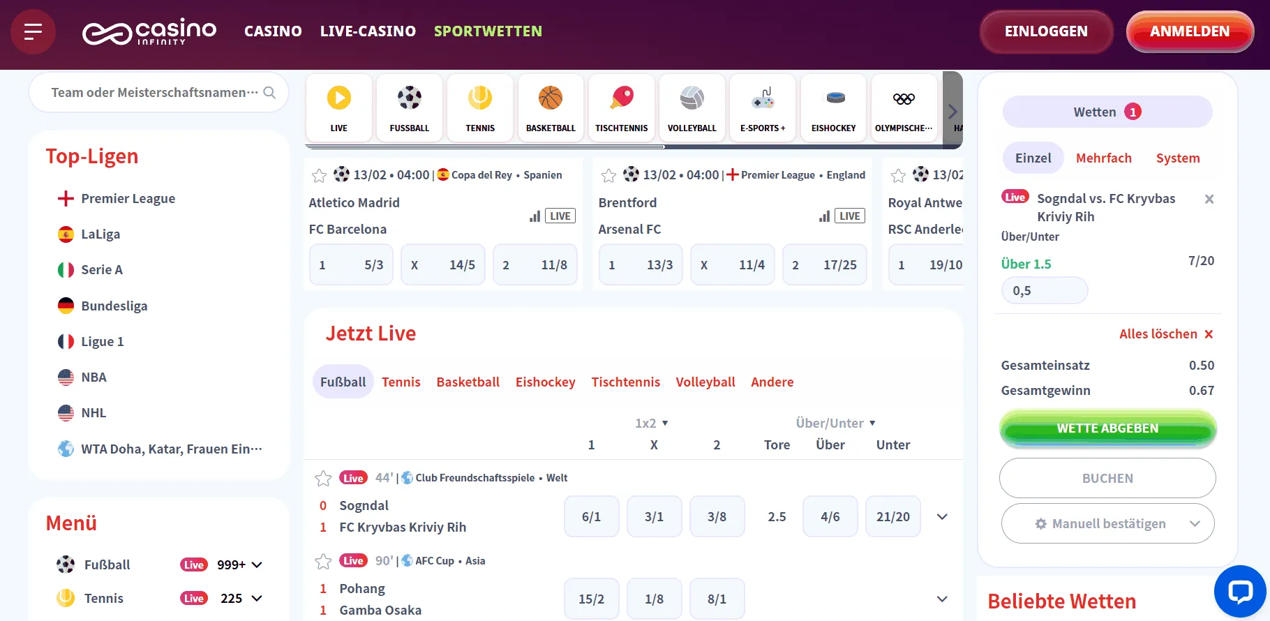 Infinity Casino Sportwetten