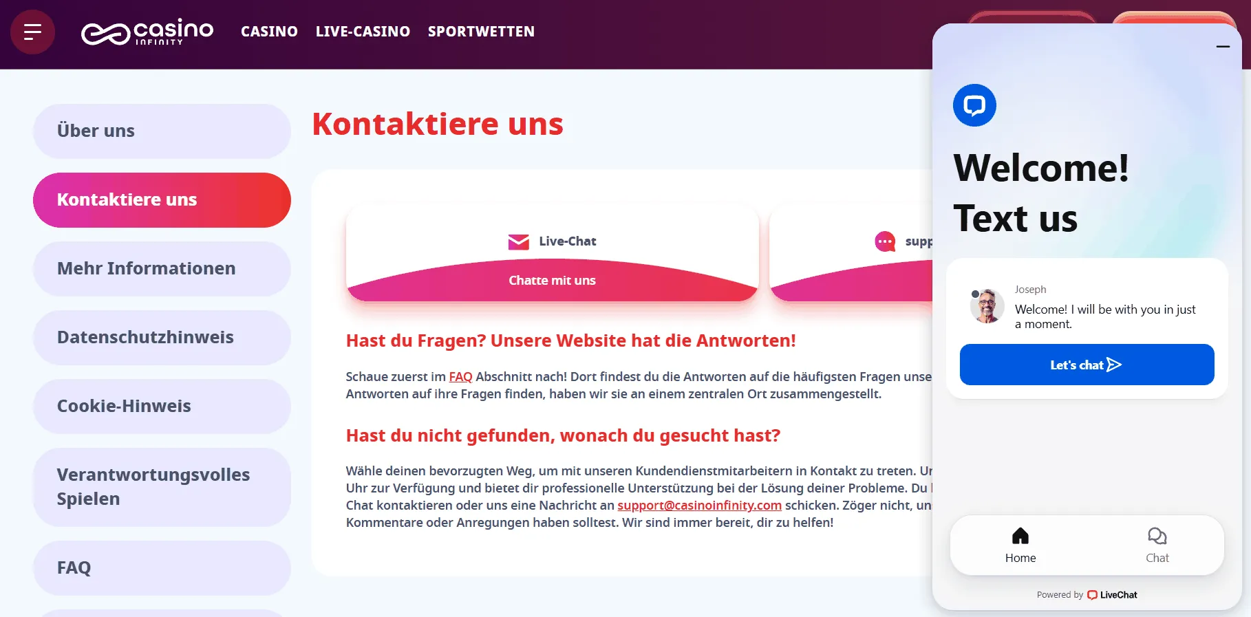 Casino Infinity Kundensupport