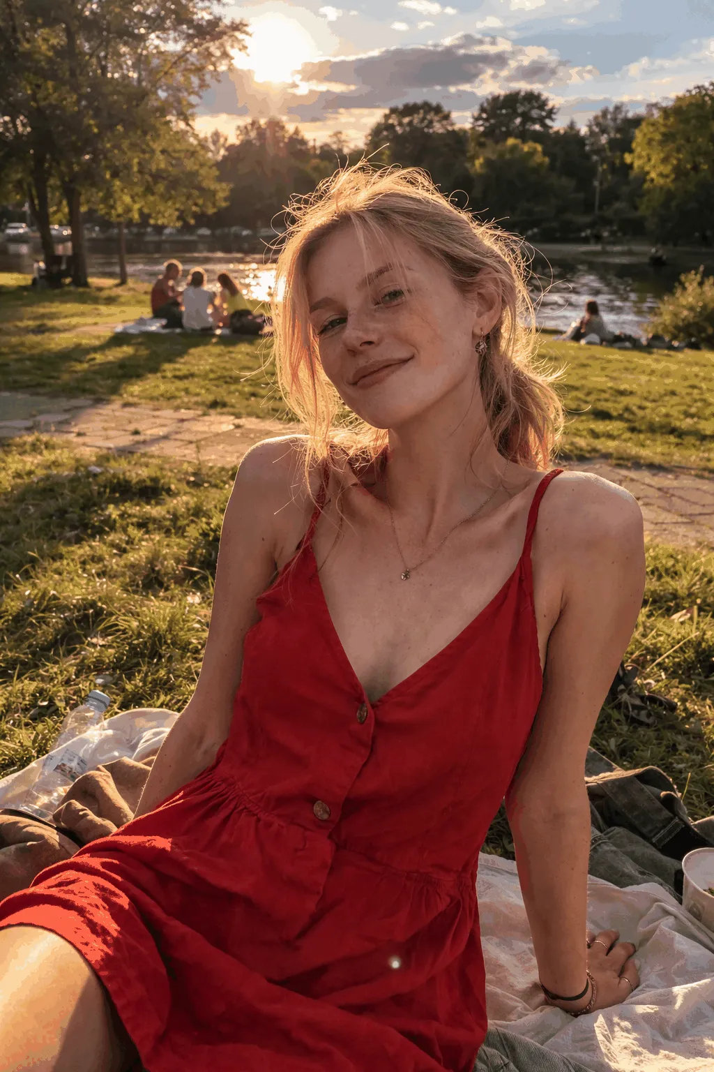 Emma Larsen sidder i en park på en solrig dag