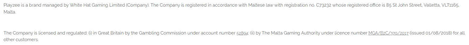 Playzee Online Casino License