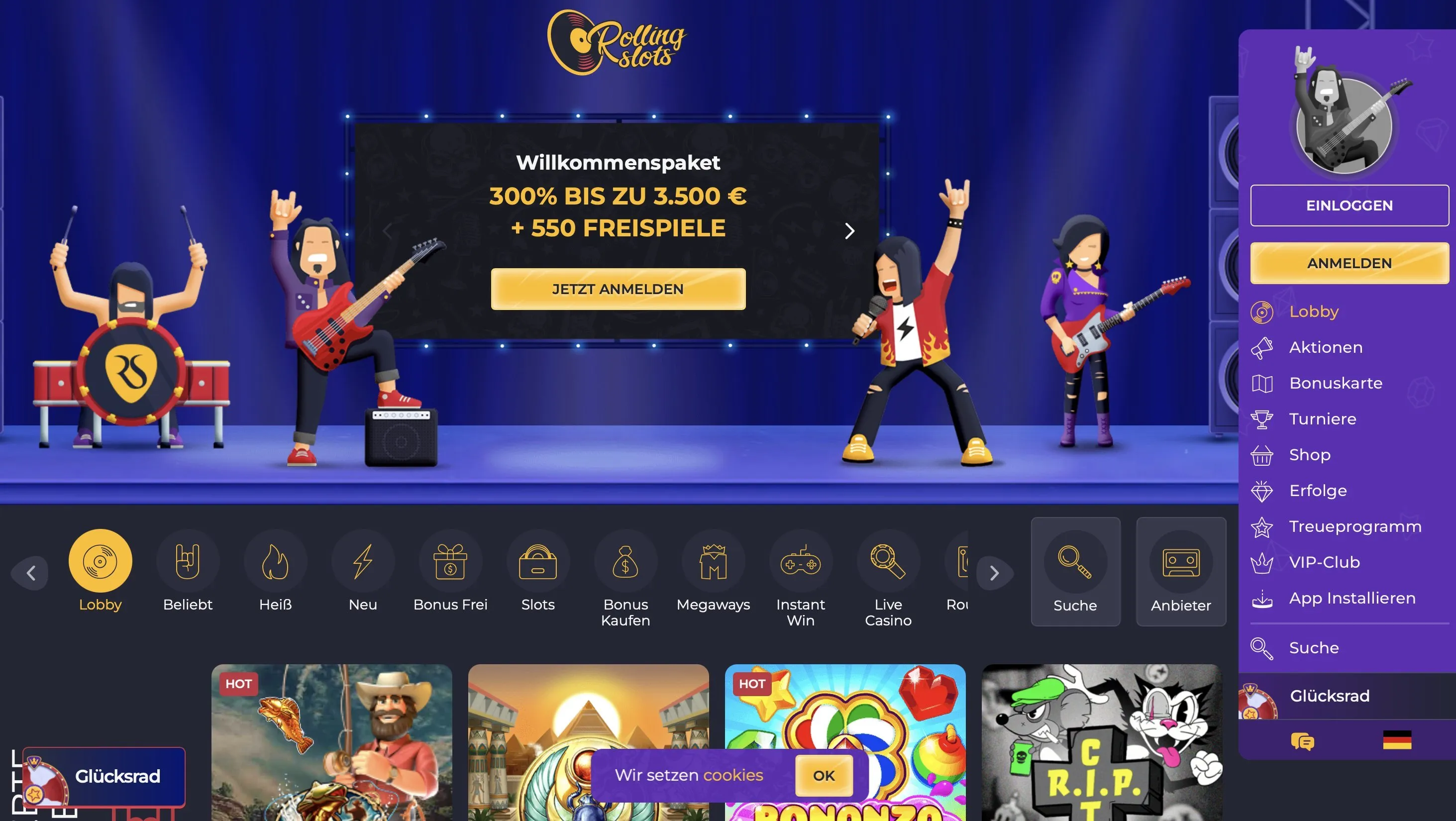 Rolling Slots Casino Lobby