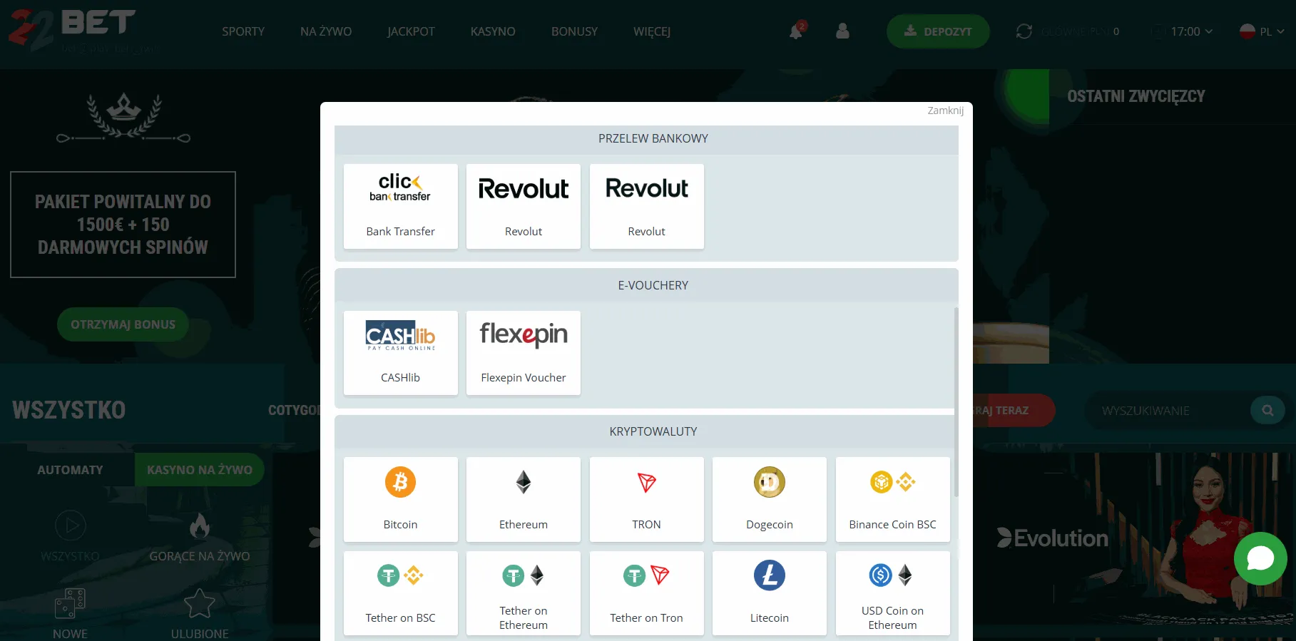 22Bet kasyno z Skrill