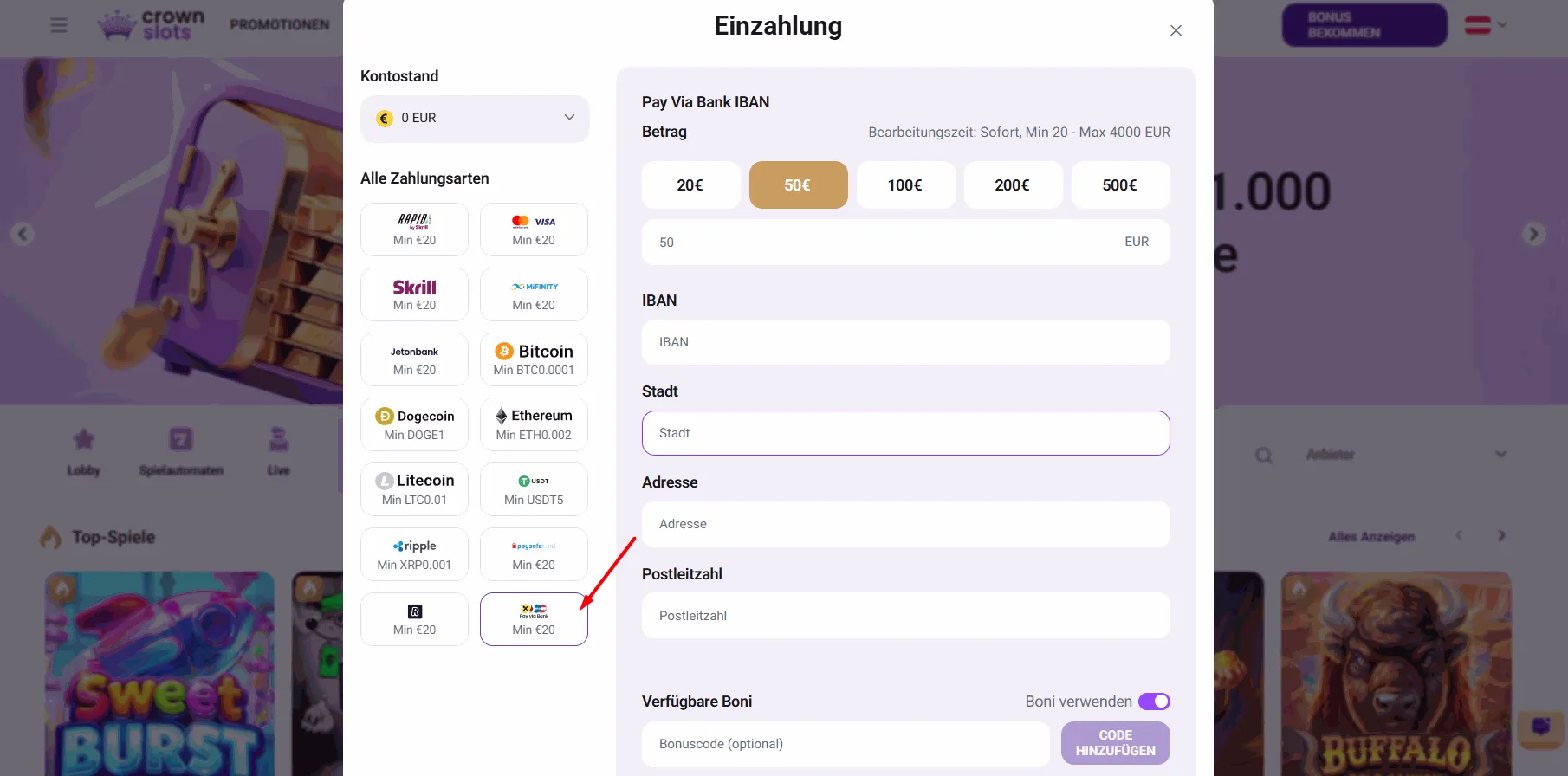 CrownSlots Casino mit Banküberweisung