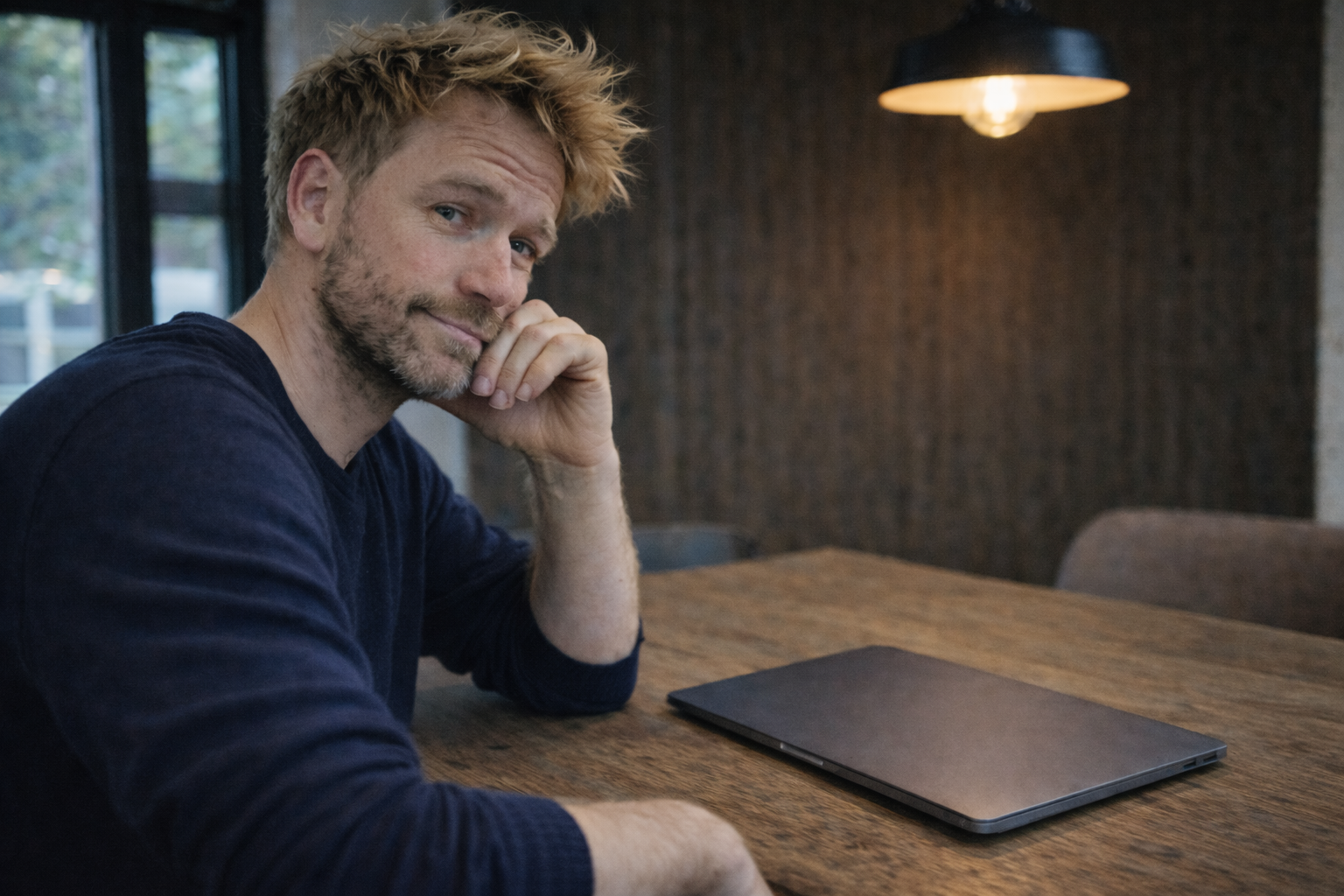 Daan de Vries werkt op zijn laptop