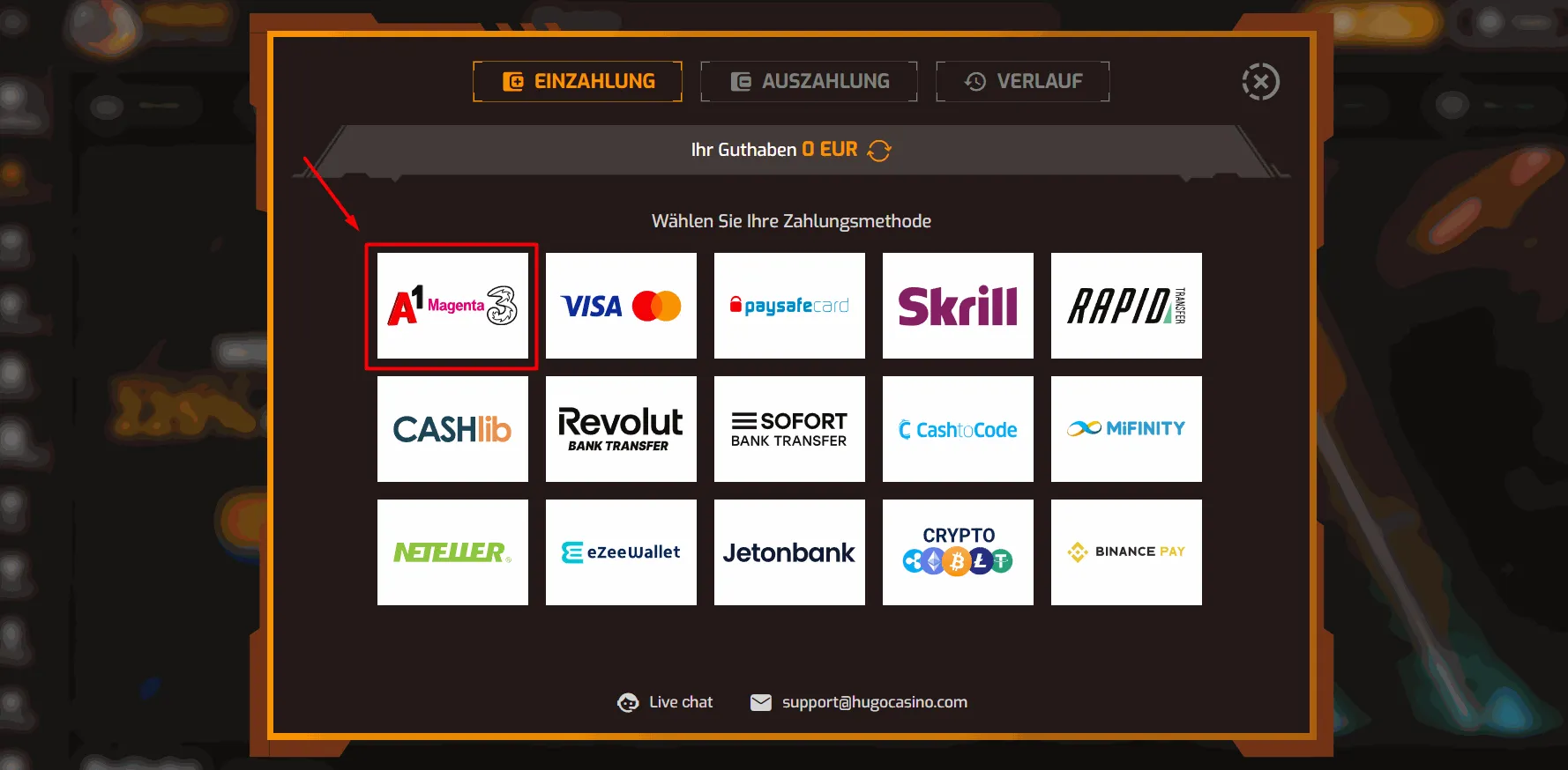 Hugo Casino SMS Einzahlung