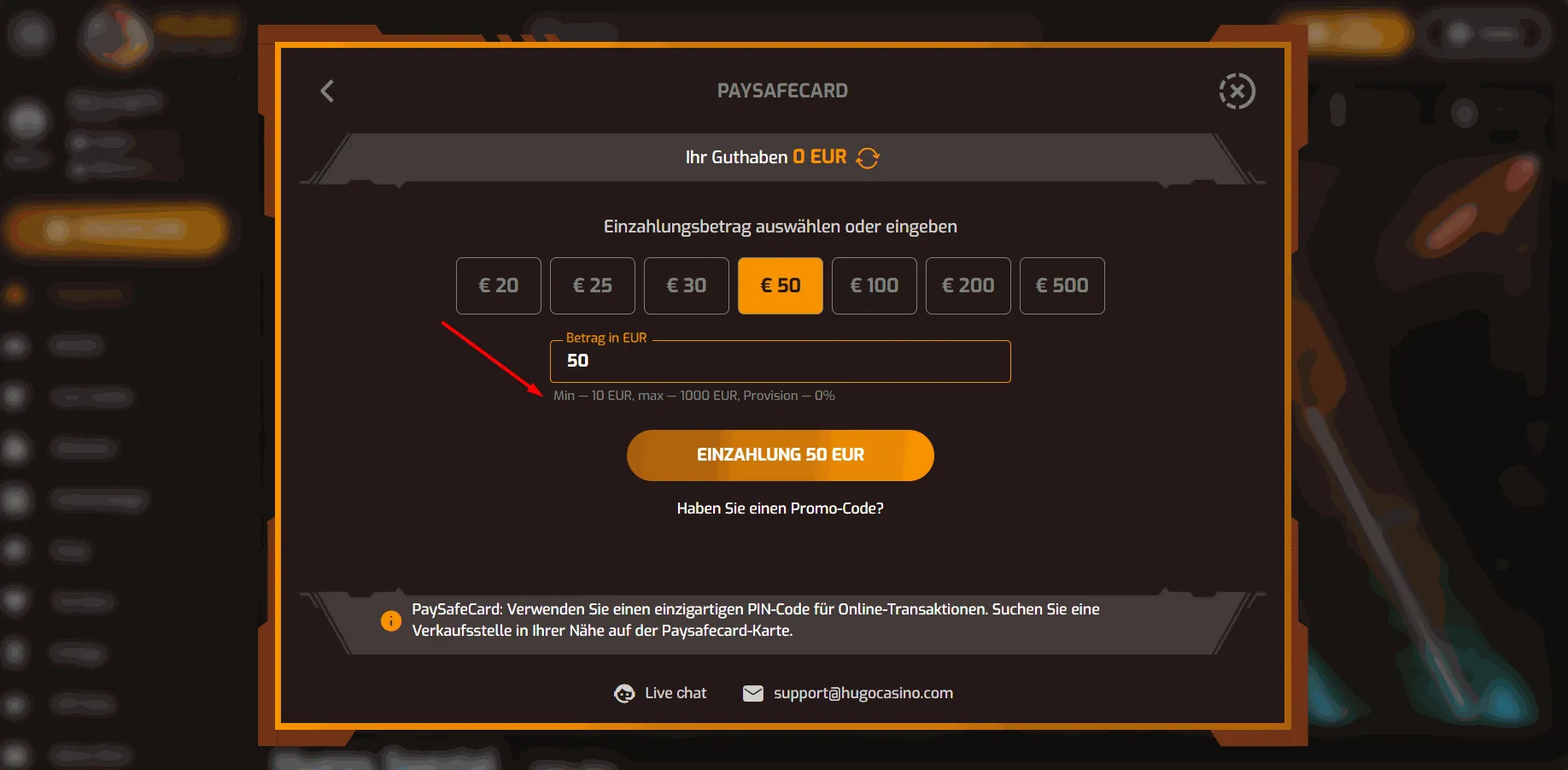 Hugo Casino mit 10 Euro Einzahlung