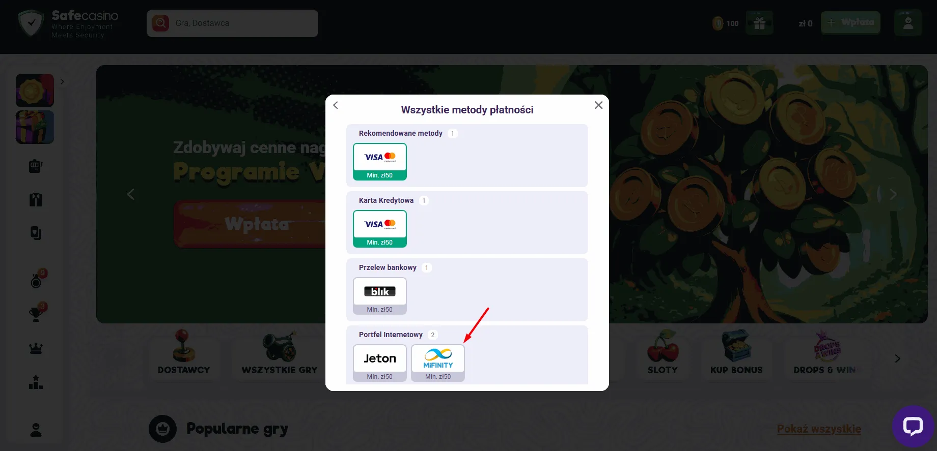 Kasyno SafeCasino z płatnościami MiFinity SafeCasino kasyno z MiFinity
