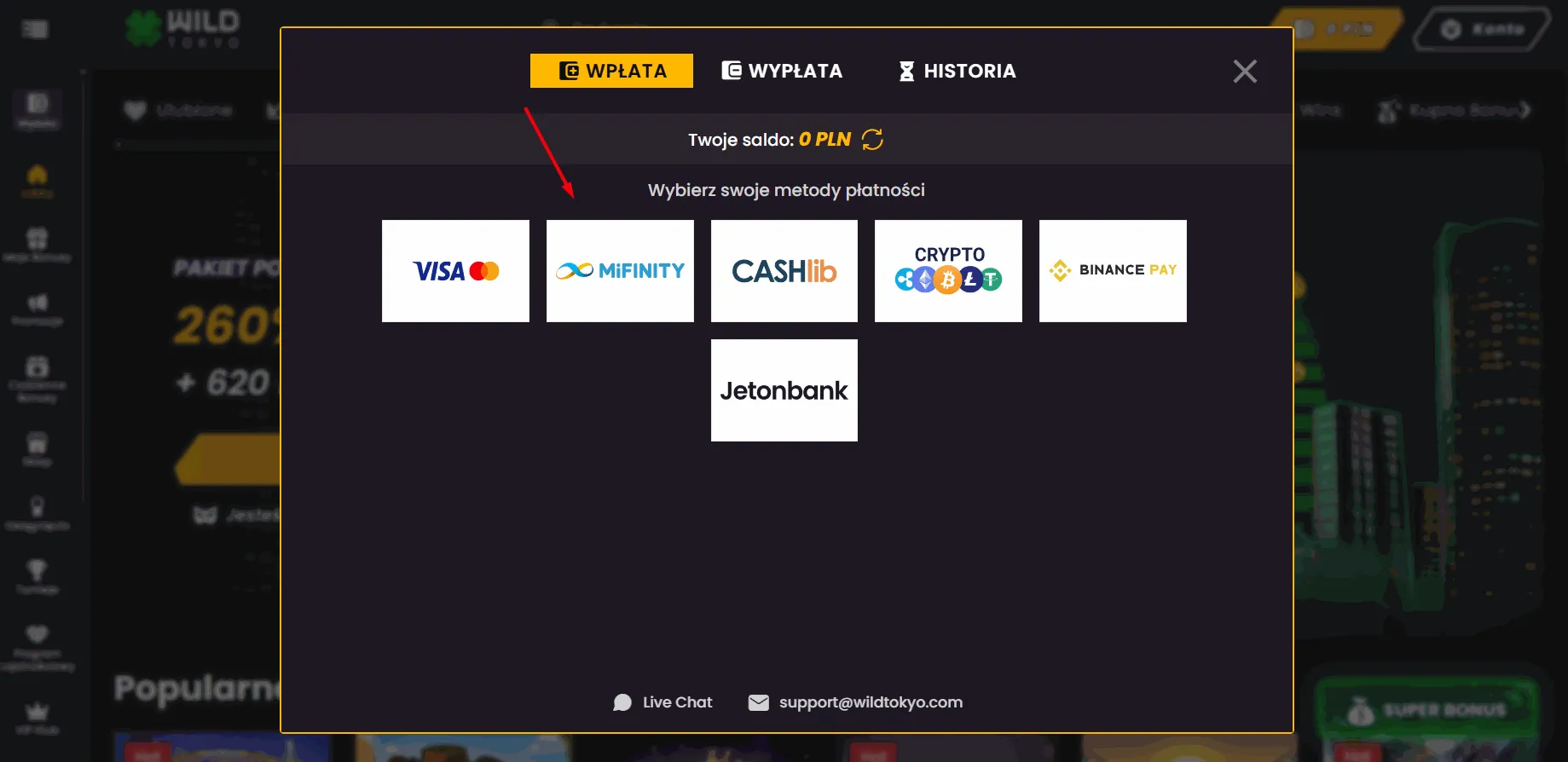 Kasyno Wild Tokyo z płatnościami MiFinity Wild Tokyo kasyno z MiFinity