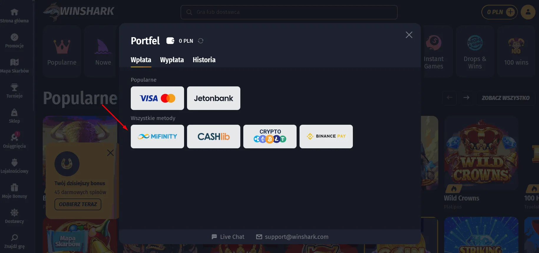 Kasyno Winshark z płatnościami MiFinity Winshark kasyno z MiFinity
