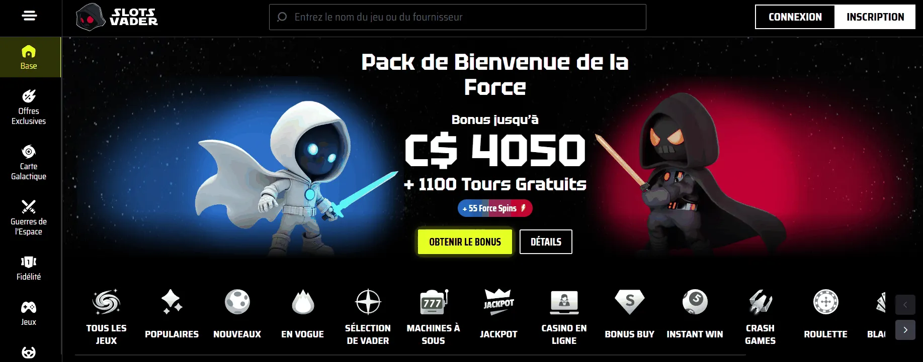 Le nouveau casino SlotsVader en ligne