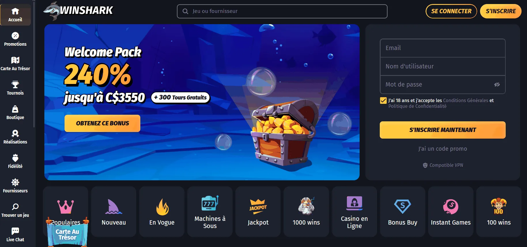 Le nouveau casino Winshark en ligne