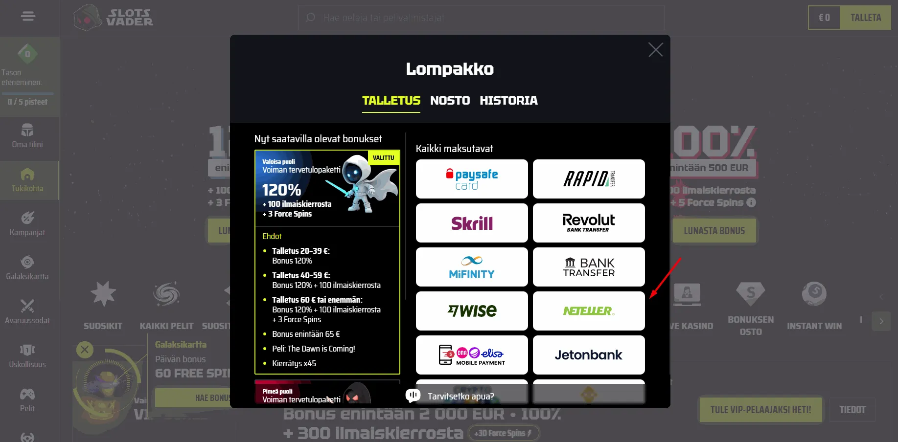 SlotsVader Netellerillä SlotsVader Neteller Casino