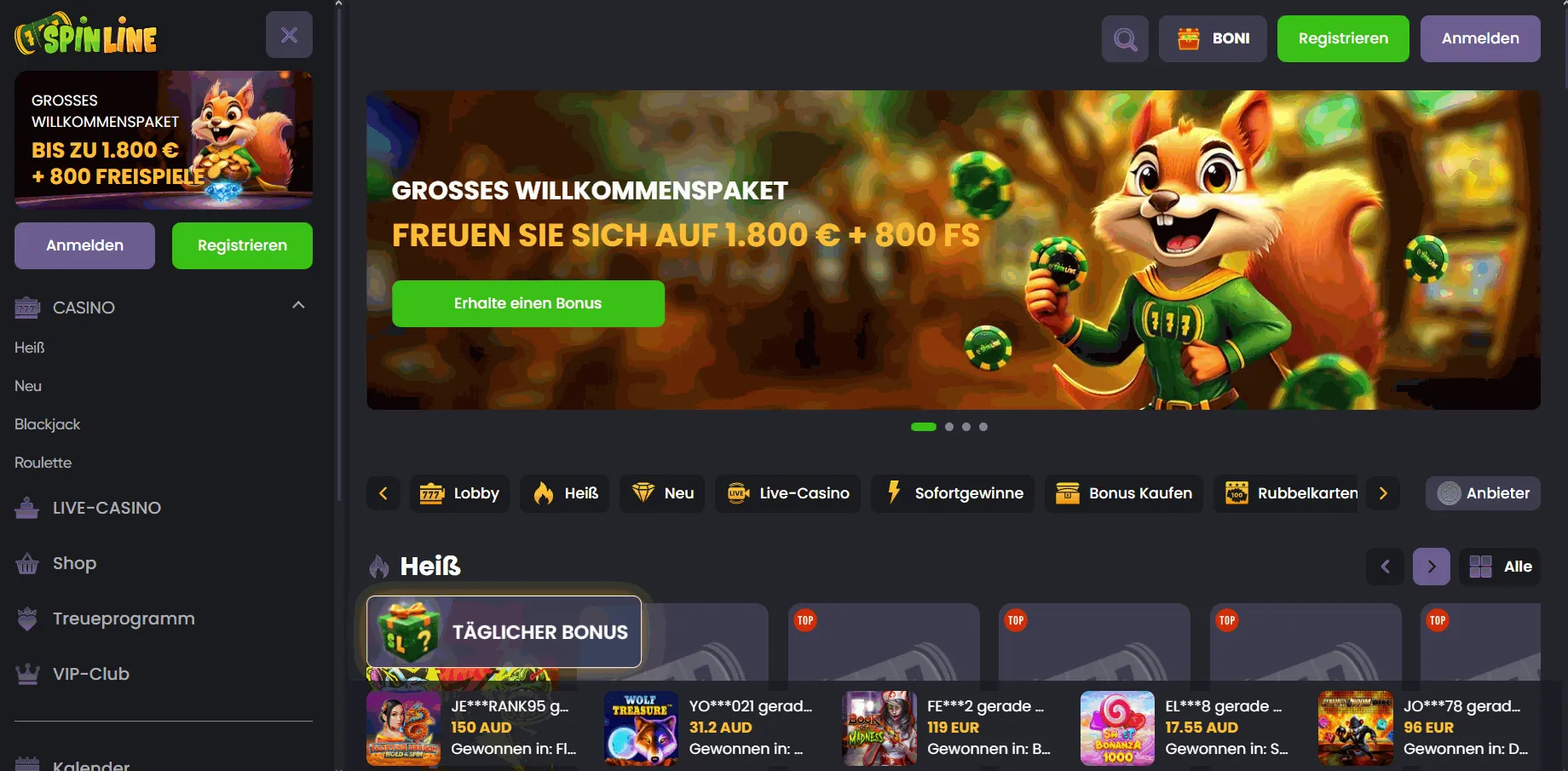 Spinline Online Casino ohne Verifizierung