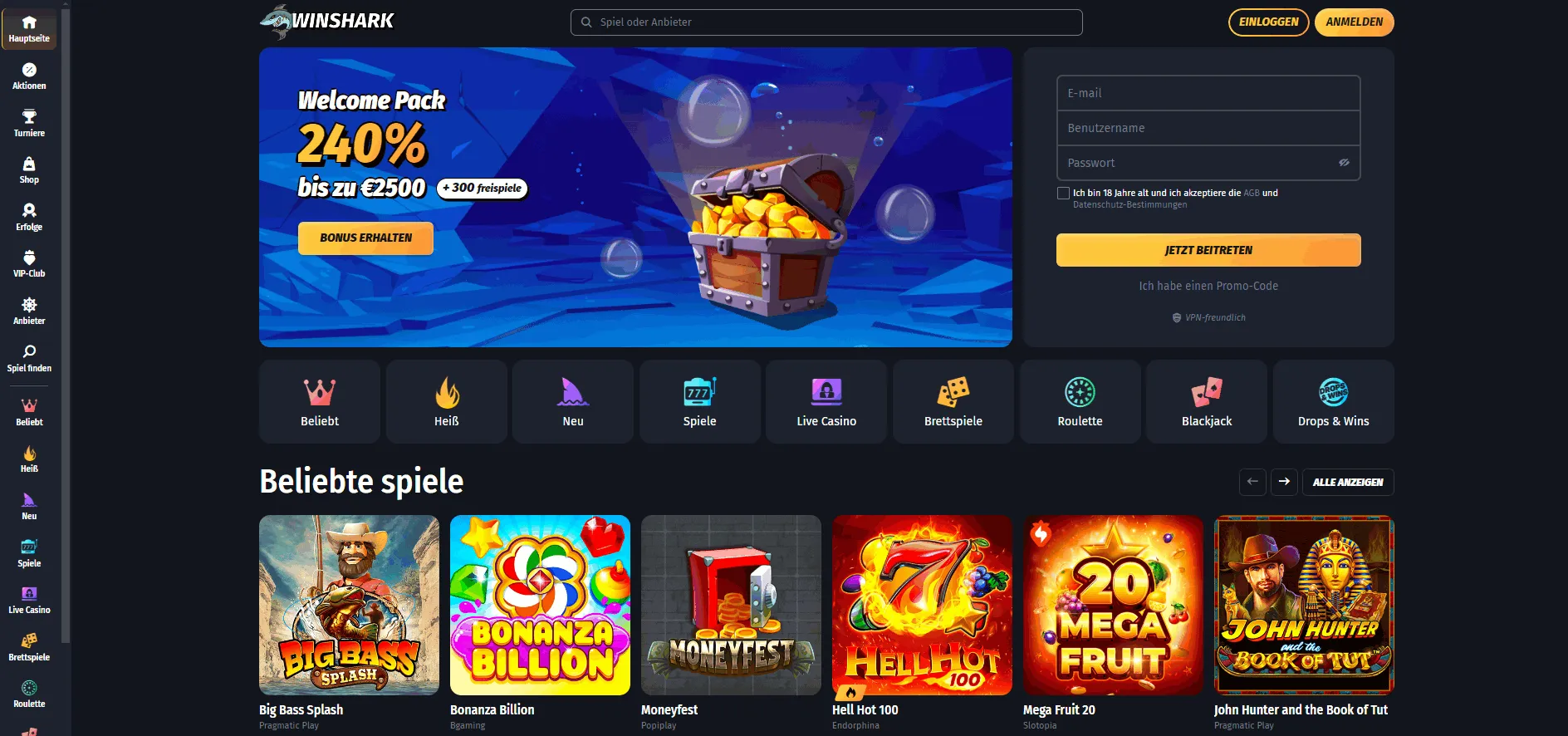 Winshark Online Casino ohne Verifizierung