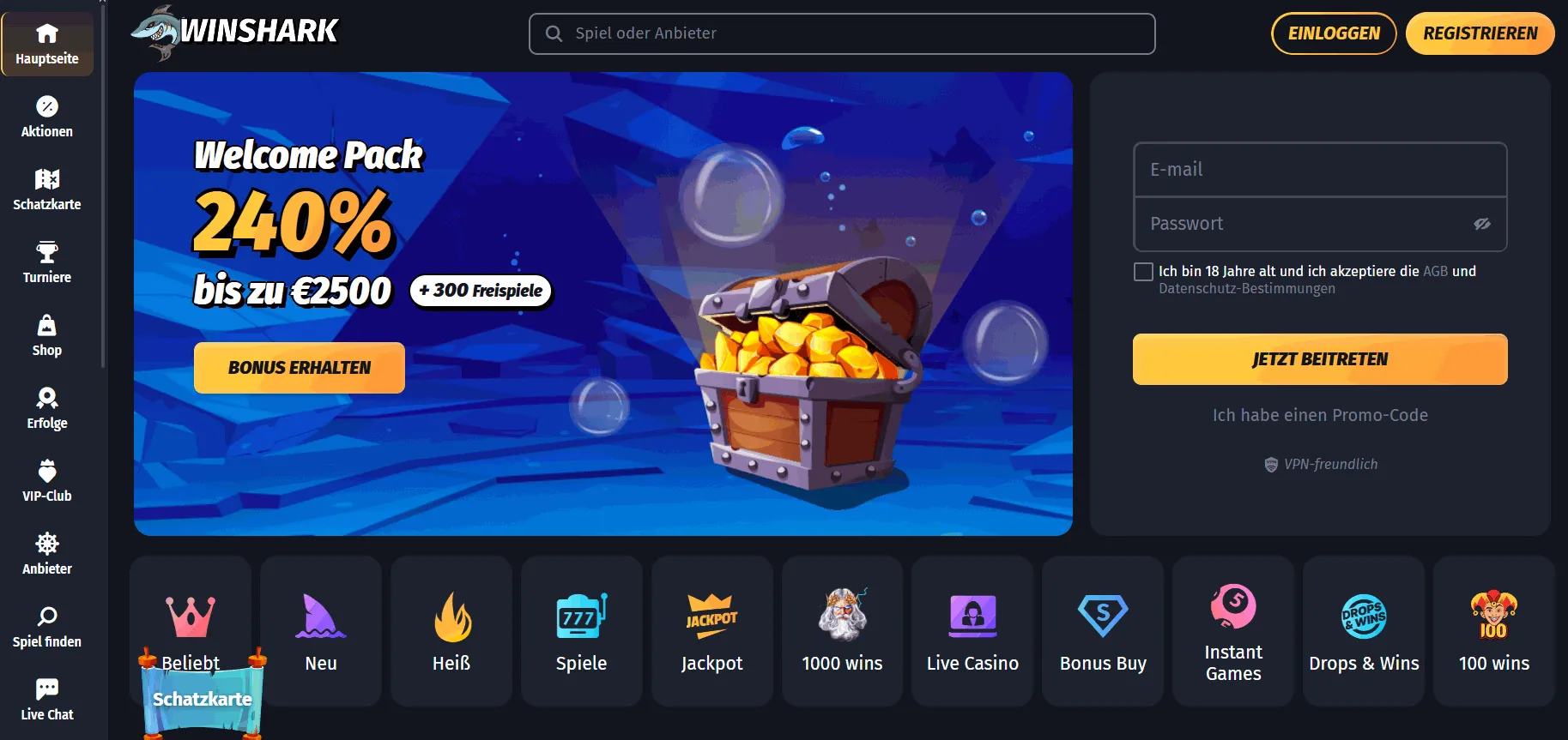 Winshark Casino mit schnellen Auszahlungen Winshark Casino mit schneller Auszahlung