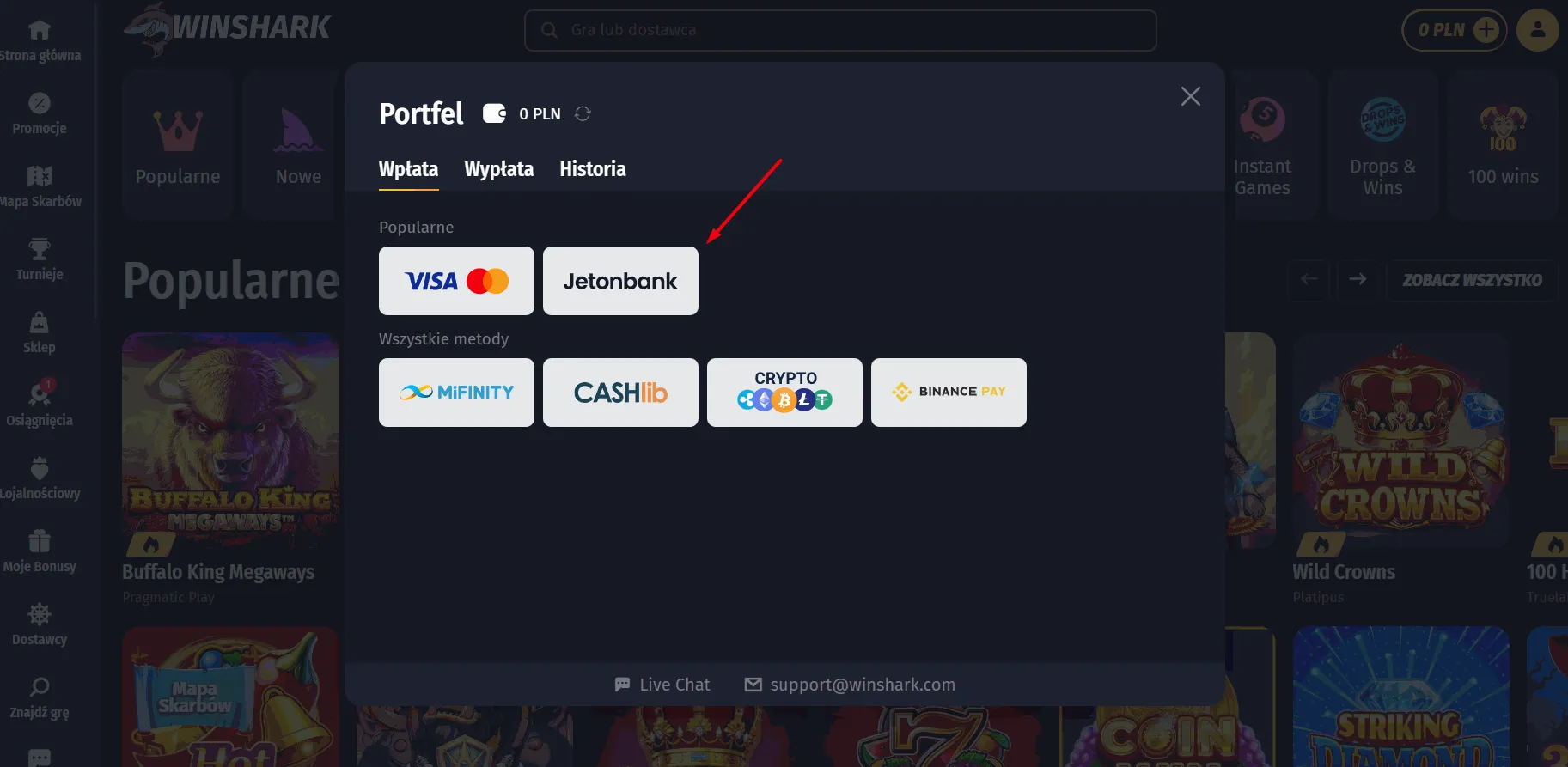 Winshark kasyno z Jeton