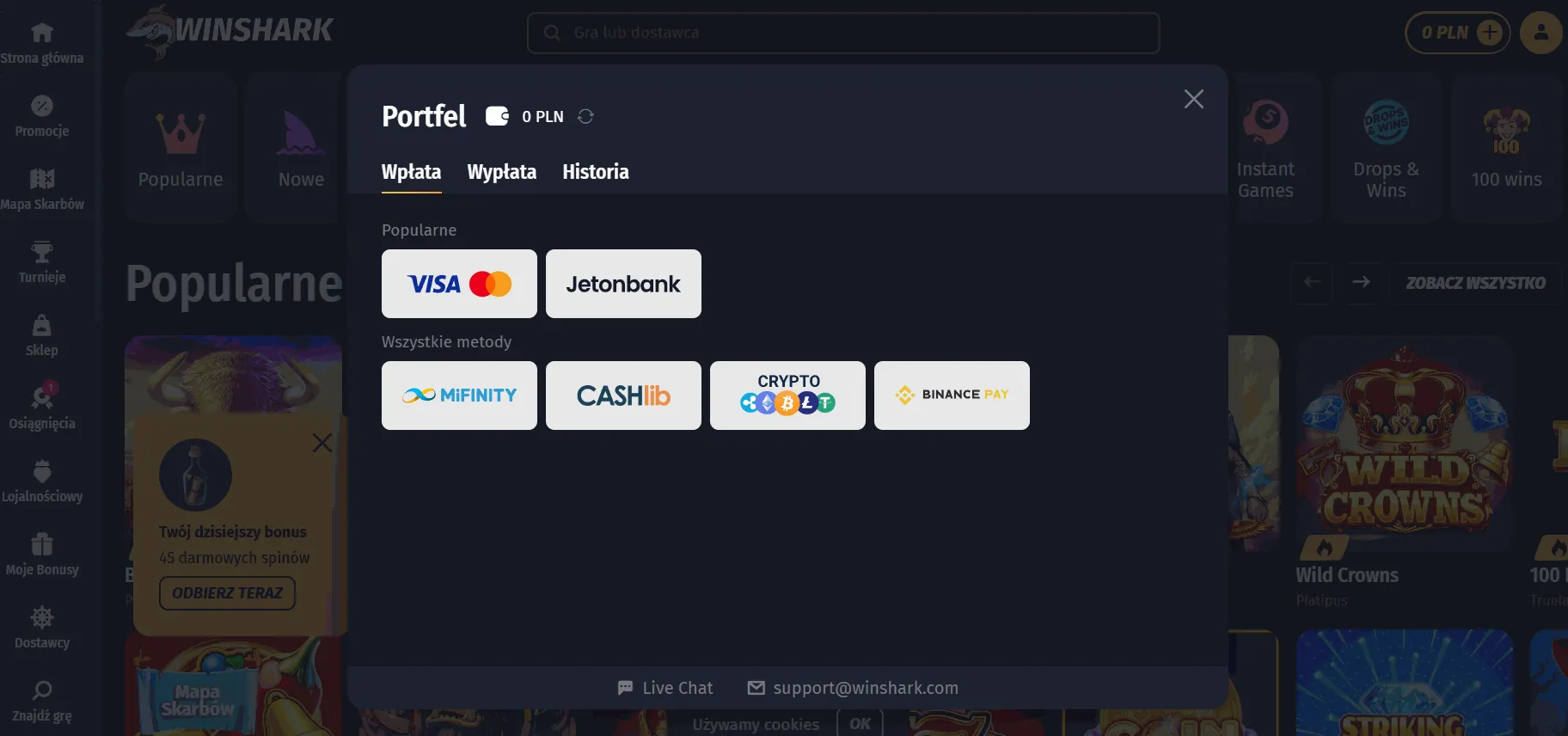 Winshark kasyno z Neosurf