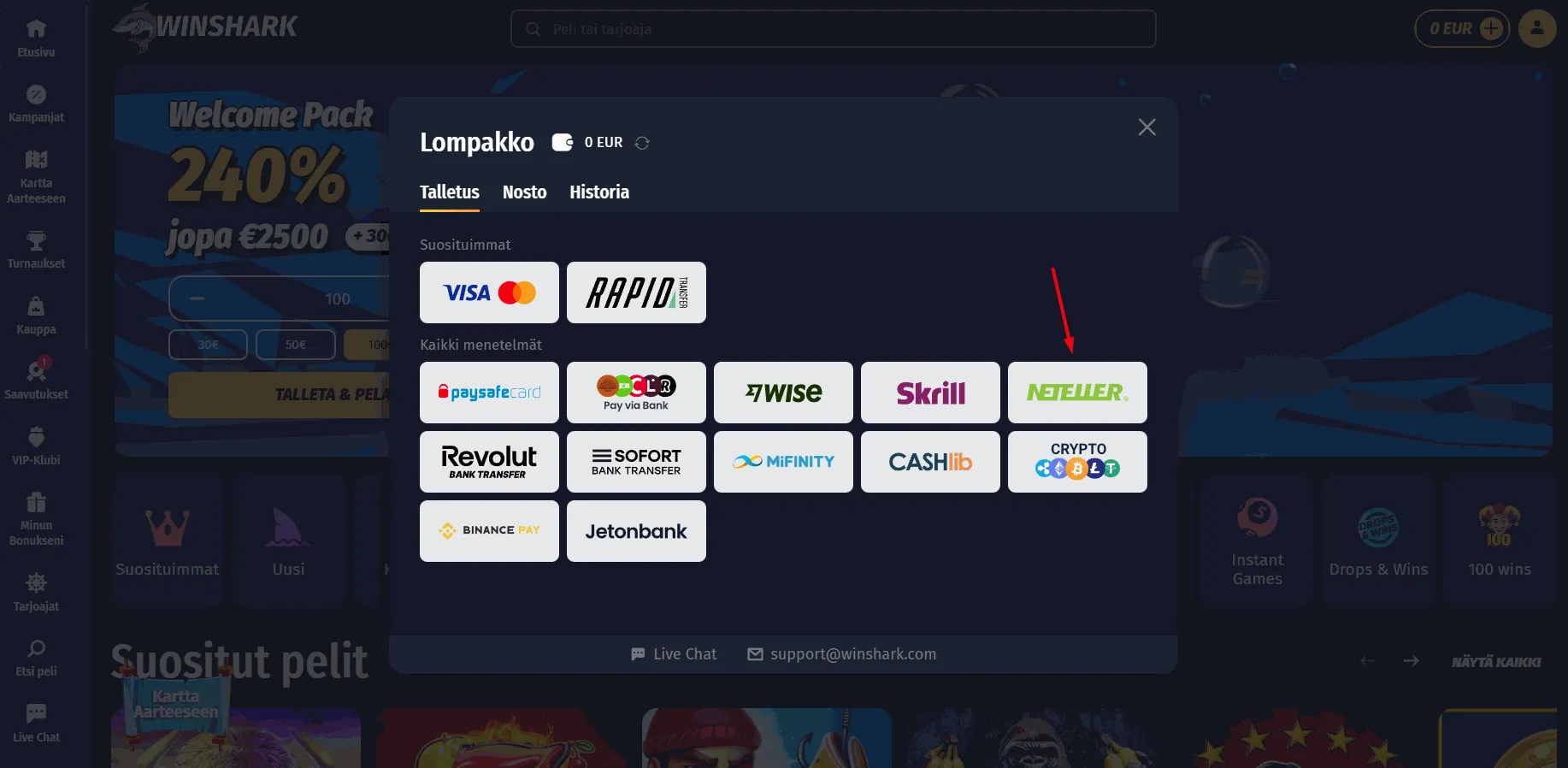 Winshark Netellerillä Winshark Neteller Casino