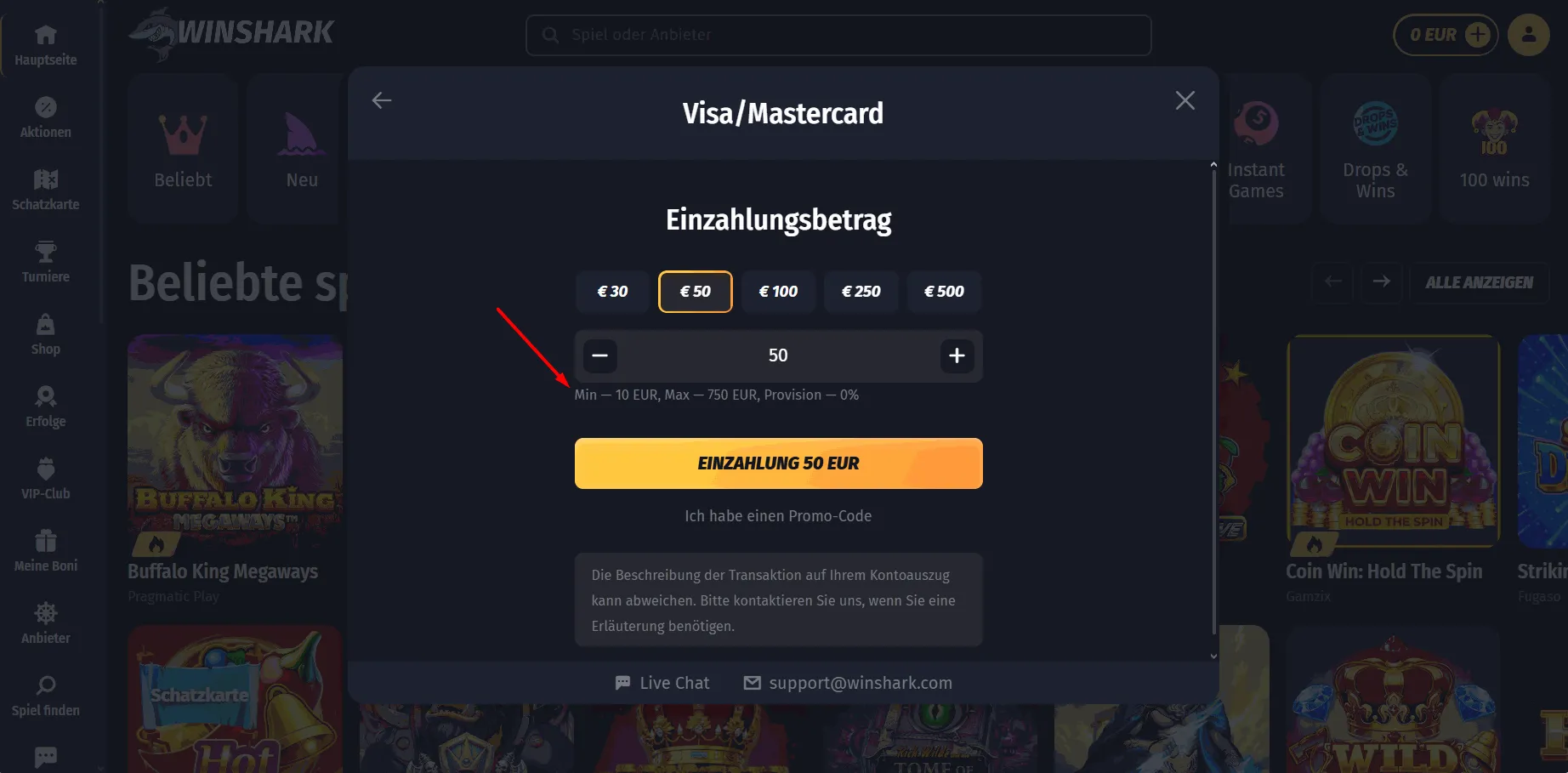 Winshark Casino mit 10 Euro Einzahlung