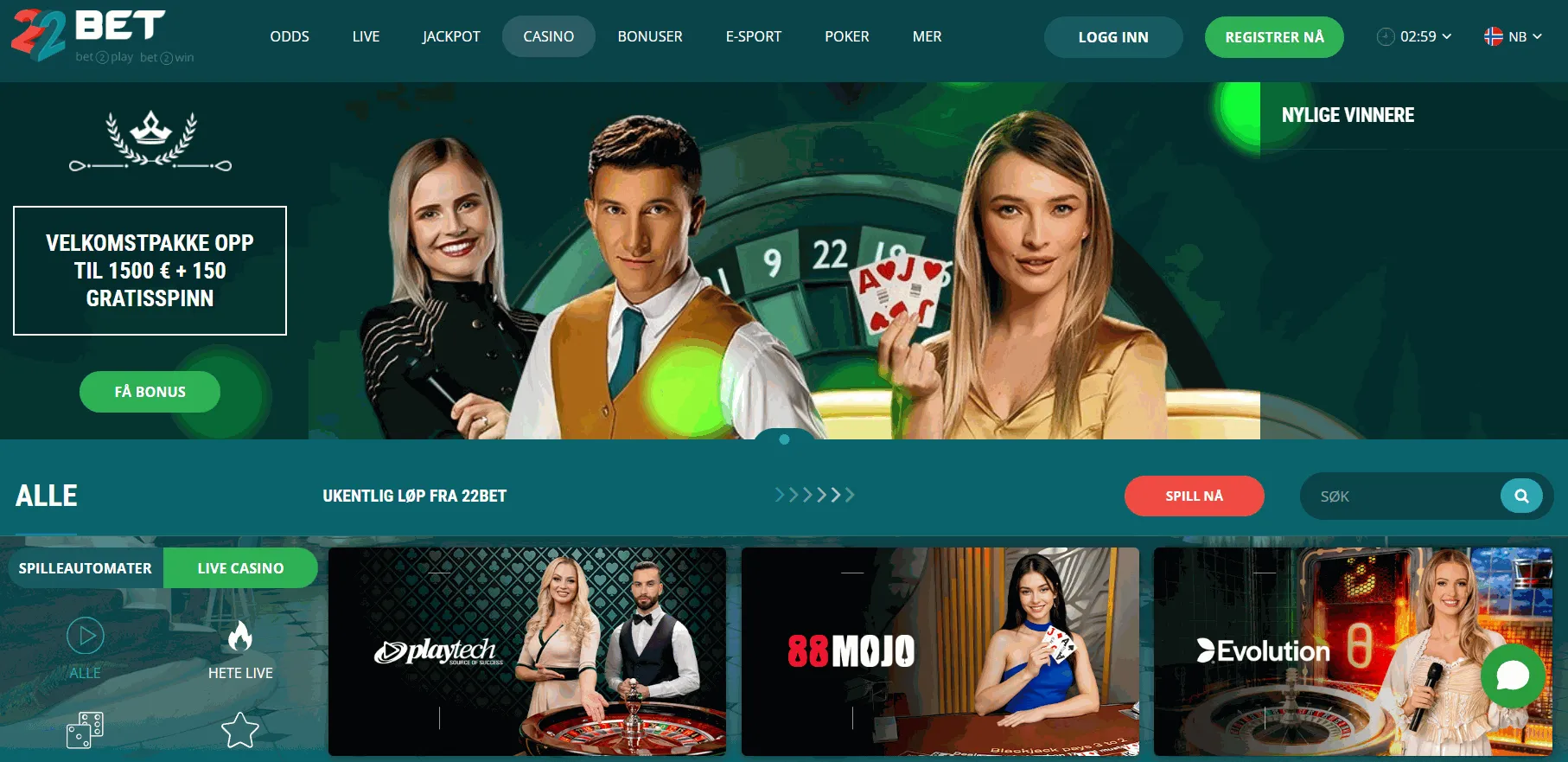 22Bet casino på nett Norge