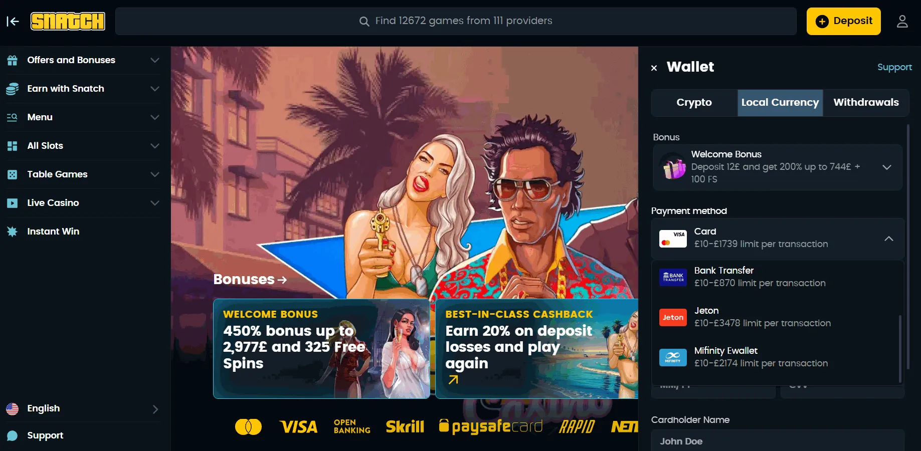 Snatch Pay by Mobile Casino