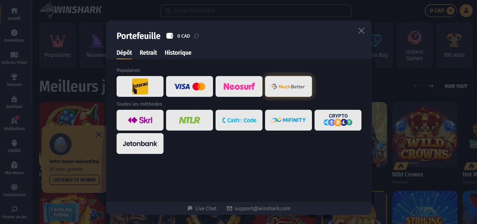 Winshark Casino paiement par téléphone