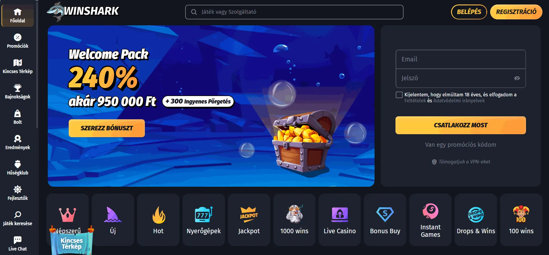 HUF kaszinó online Winshark