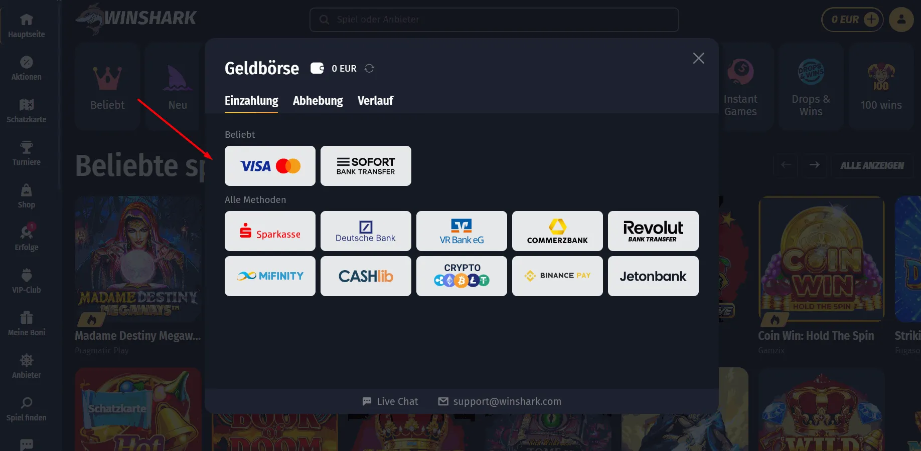 Winshark Casino mit Mastercard