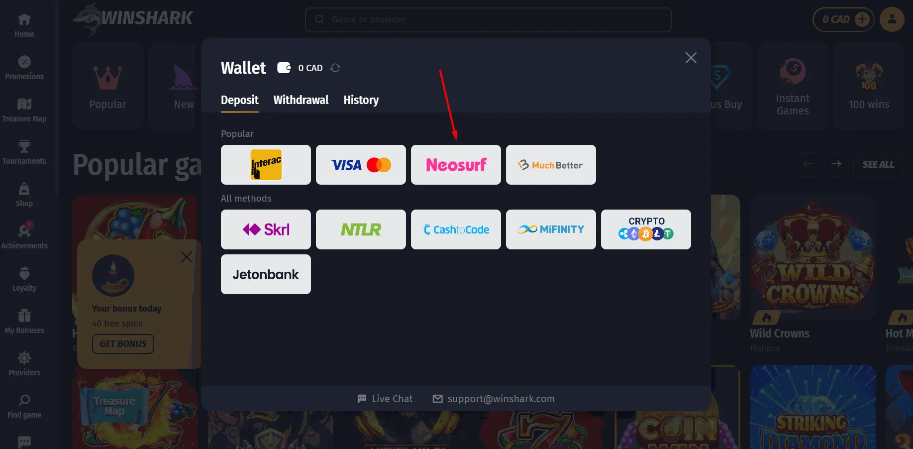 Winshark Casino with Neosurf